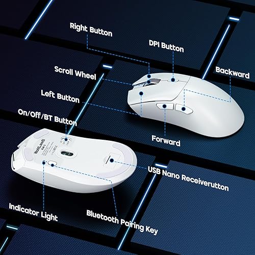 Miniatura 5 de Ratón para juegos, mouse inalámbrico para computadora portátil con 5 DPI ajustables, ligero, Bluetooth, 6 botones programados, mouse óptico