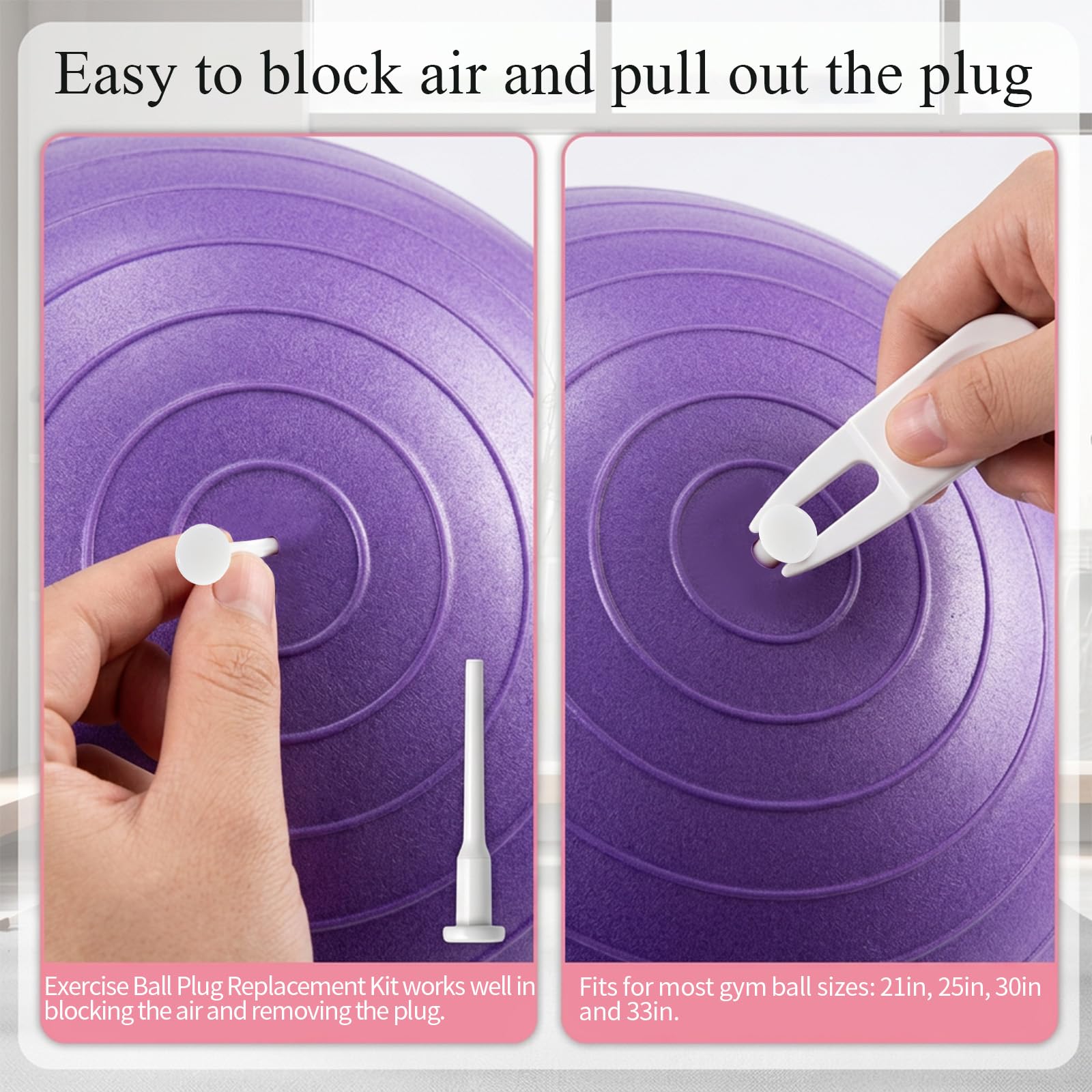Tapones de bola de yoga, 20 tapones de aire con 2 herramientas de extracción, kit de repuesto de tapón de bola de ejercicio, bola de ejercicio, tapón de aire para pelotas de pilates, pelotas