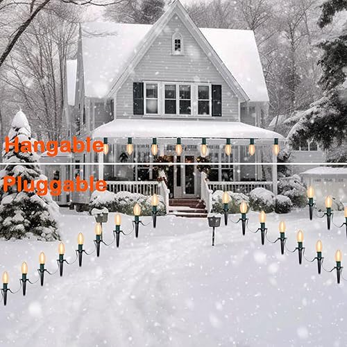 Miniatura 5 de SUNSGNE Luces LED C9 para caminos de Navidad para exteriores, 38 pies, tira de luces con estacas de marcador, 25 luces LED transparentes conectables