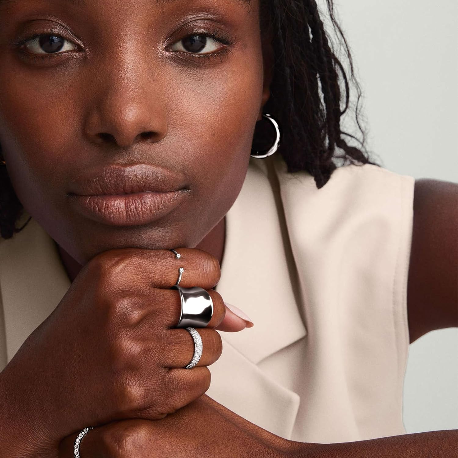 Wide Statement Band Rings for Women and Men,High 14K Gold Plated Polish Large Thumb Index Full Finger Rinds Size 6-11(Gold and Silver) - Image 3