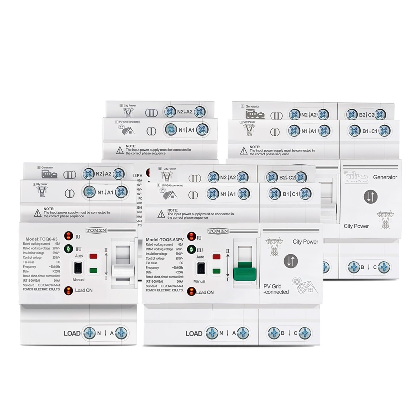 Interruttore selettore elettrico di trasferimento automatico a doppia alimentazione PV ATS 2P4P 63A 230V senza interruzioni