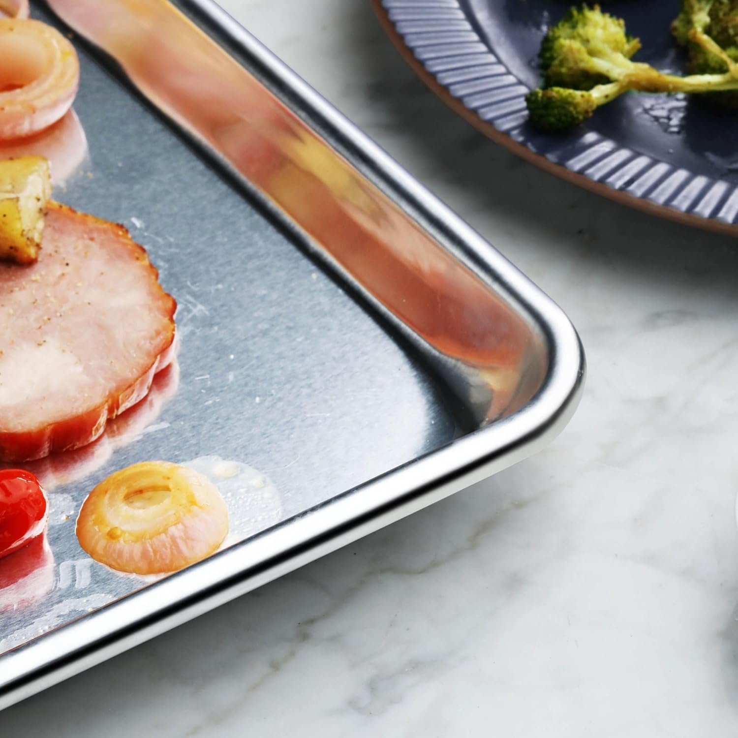 New Star Foodservice Half-Size Aluminum Sheet Pan, 13 x 18 Inch, 1 Inch Deep, Commercial Grade, 2-Pack