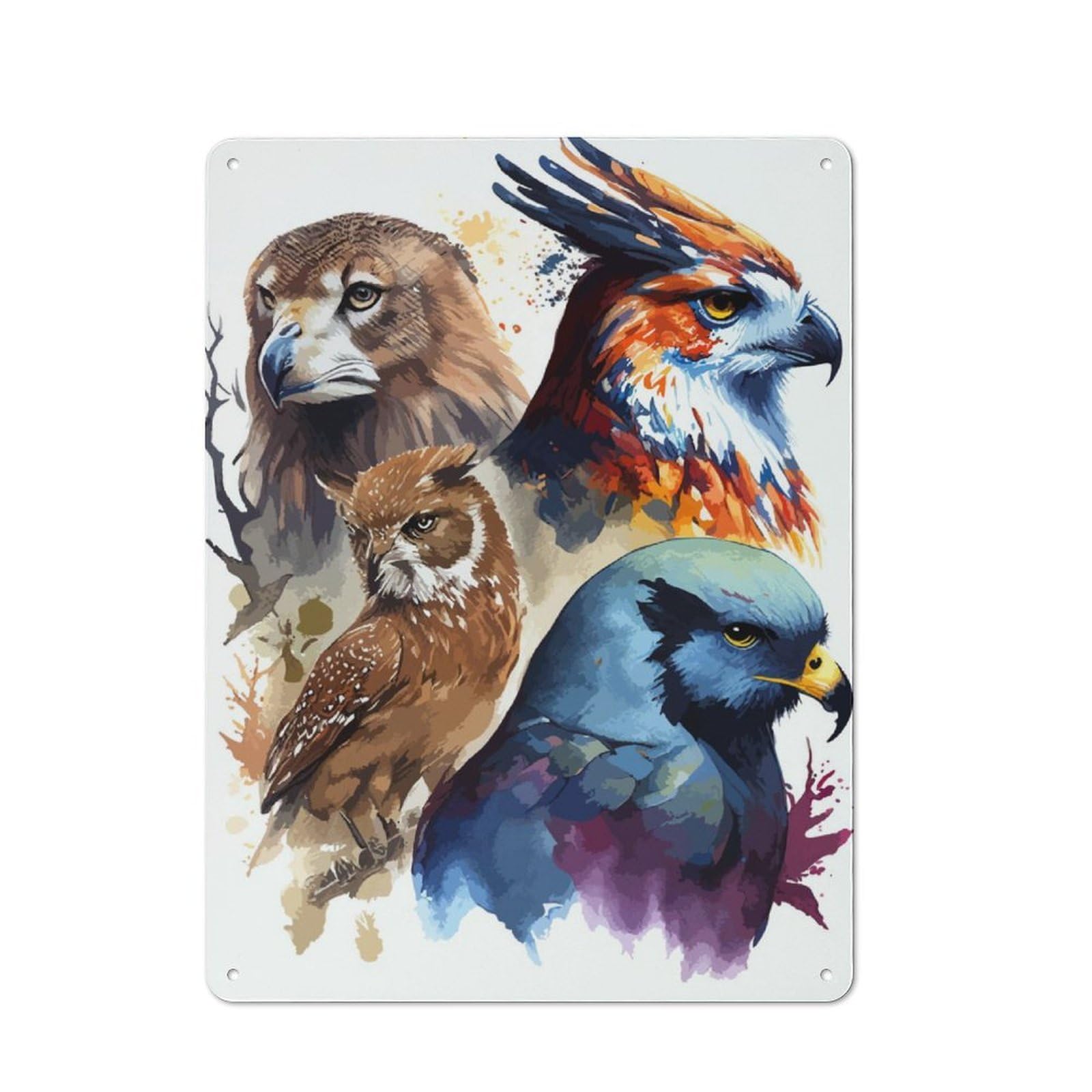 Junmoney 4 Birds Heads Watercolor Retro Tin Sign 40X30cm For Man Cave Or Games Room, For Collectors Decorating Games Rooms And Man Caves