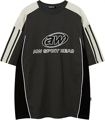 Vamtac Oversized T Shirt Classic Vintage 90s Contrast Color Graphic Tees Streetwear Racing Speedway Tops Unisex