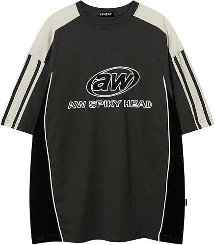 Vamtac Oversized T Shirt Classic Vintage 90s Contrast Color Graphic Tees Streetwear Racing Speedway Tops Unisex