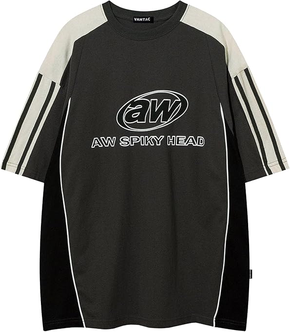 Vamtac Oversized T Shirt Classic Vintage 90s Contrast Color Graphic Tees Streetwear Racing Speedway Tops Unisex