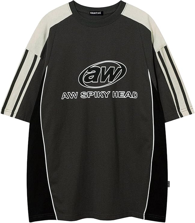 Vamtac Oversized T Shirt Classic Vintage 90s Contrast Color Graphic Tees Streetwear Racing Speedway Tops Unisex