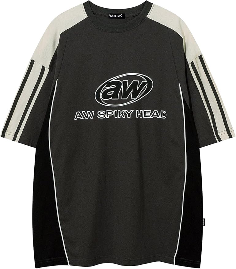 Vamtac Oversized T Shirt Classic Vintage 90s Contrast Color Graphic Tees Streetwear Racing Speedway Tops Unisex