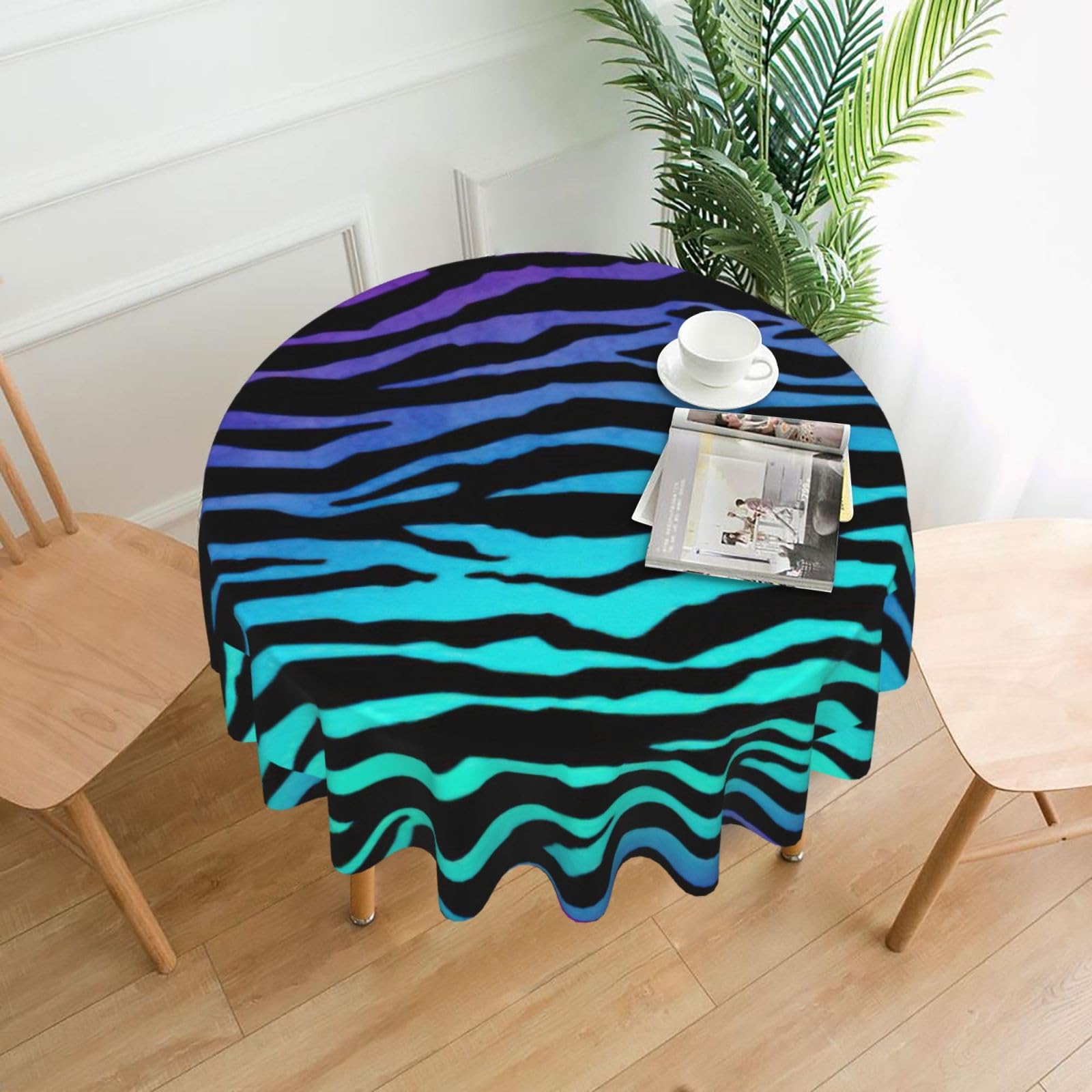 UVBDF Blue Camouflage Zebra Stripes Print Multipurpose Round Tablecloth 60in Polyester Cover for Coffee Table Kitchen Desk Home Gift