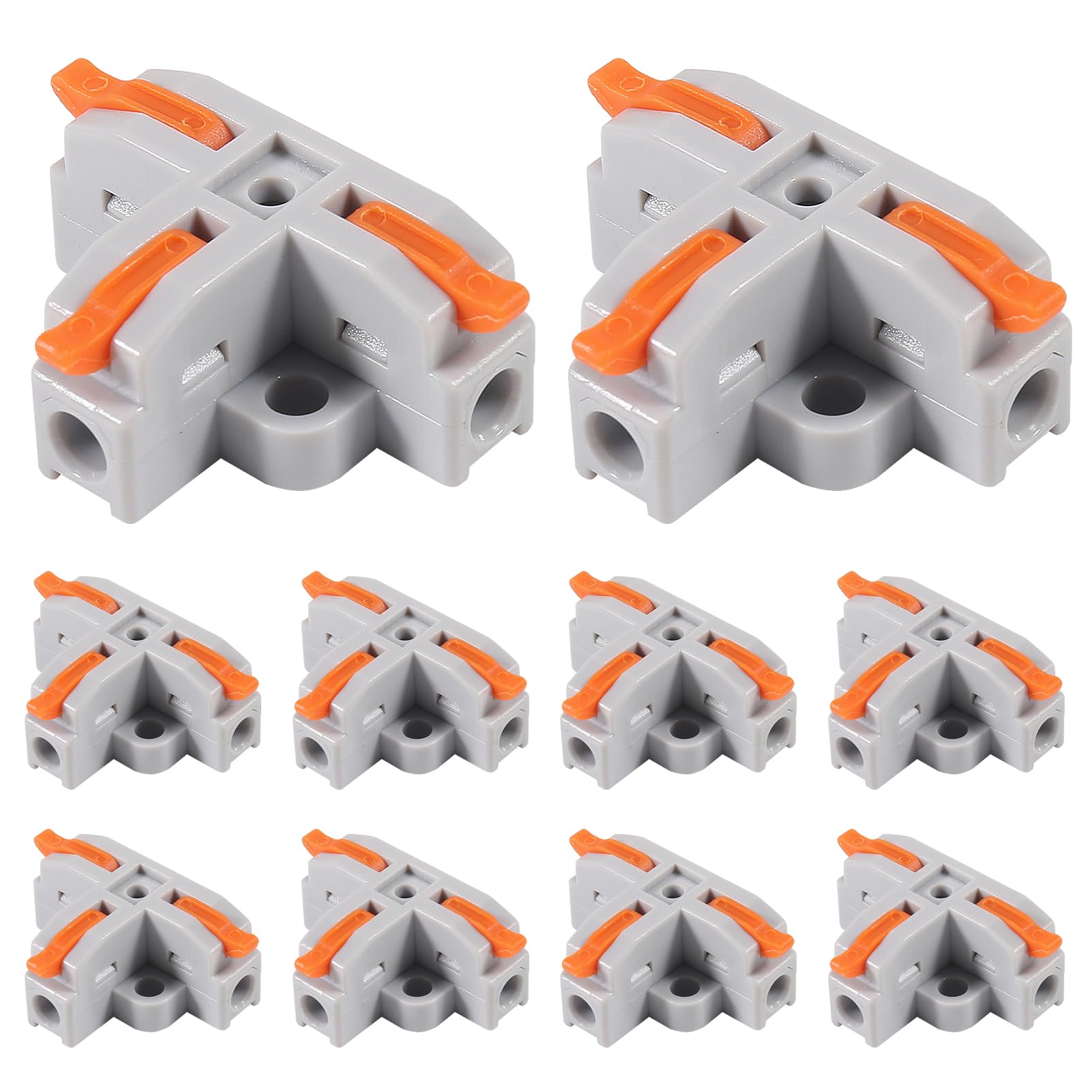10pcs Compact Wire Conductor Connector, T-Shape Lever Nut Wire Connector, Quick Splitter 3 Way Electrical Connectors, AWG 28-12 (Orange)