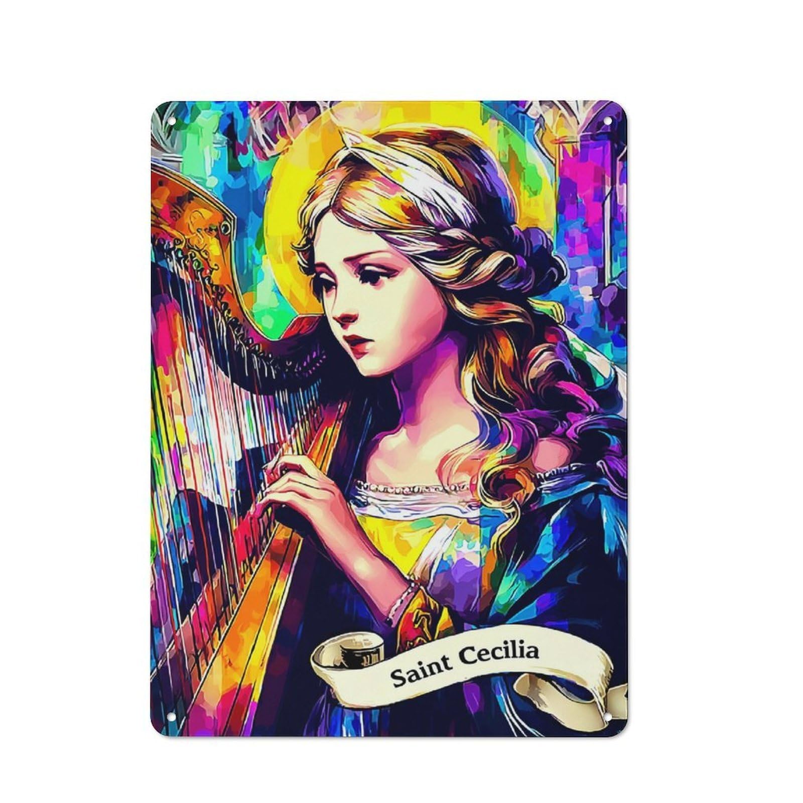 Junmoney Saint Cecilia's Harp Symphony -3 Nostalgic Metal Wall Sign 40X30cm, Classic Pub Decor For Bar, Kitchen, Garage Or Games Room