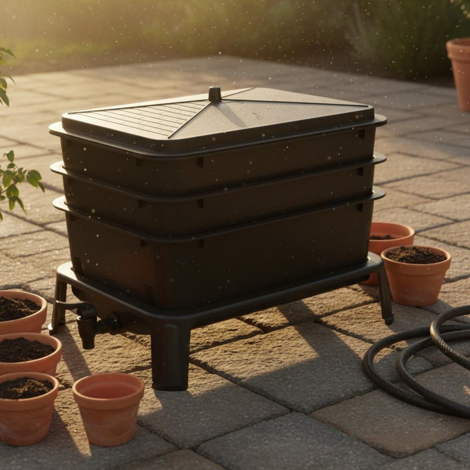 Qianly Caja de Lombrices Uso en Exterior Compostador de Lombrices sin BPA Cubo Vermicompostaje para Jardín