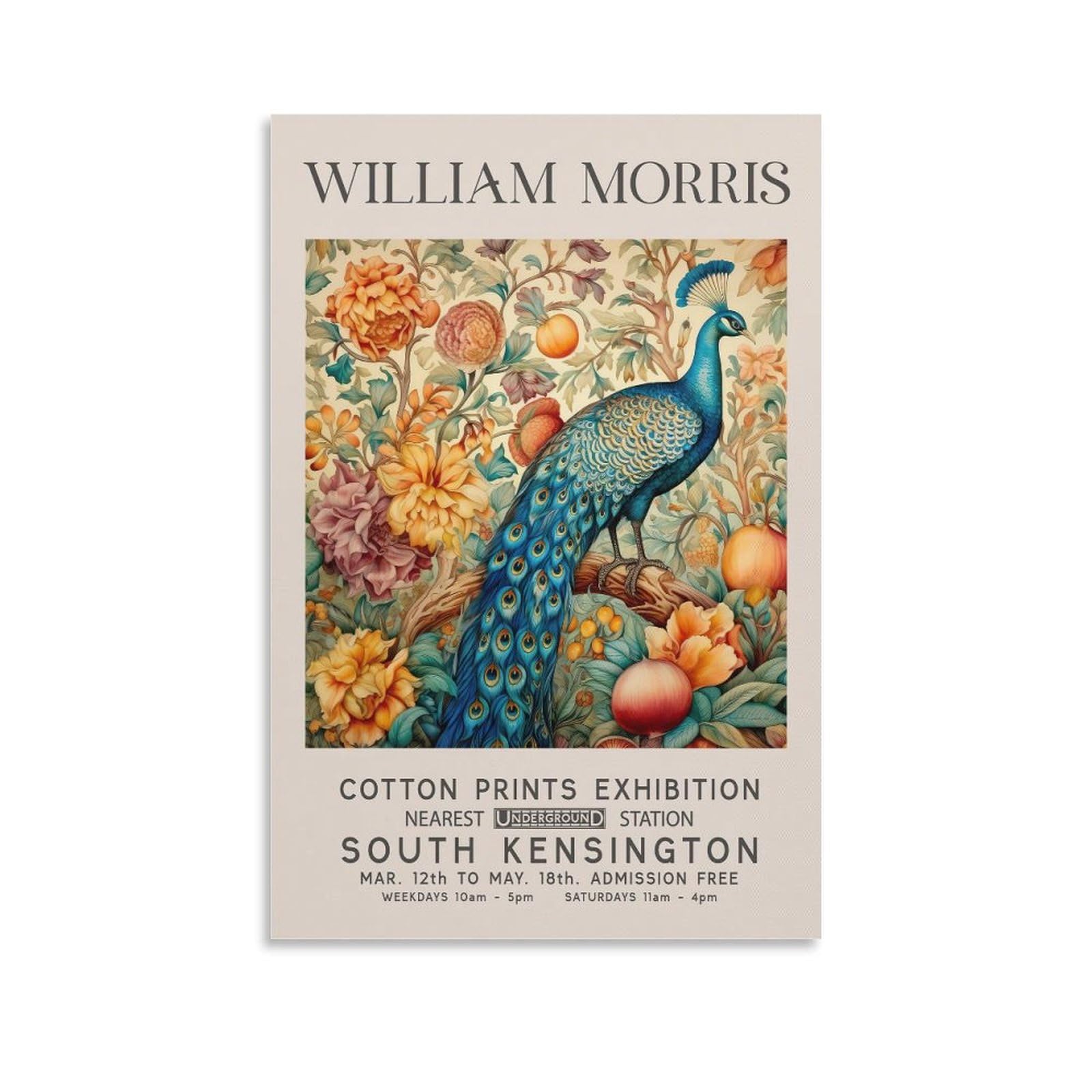 William Morris Vintage Peacock Flower Plant Posters Canvas Wall Art Farmhouse Gallery Aesthetic Room Decor For Bedroom Bathroom 08x12inch(20x30cm)