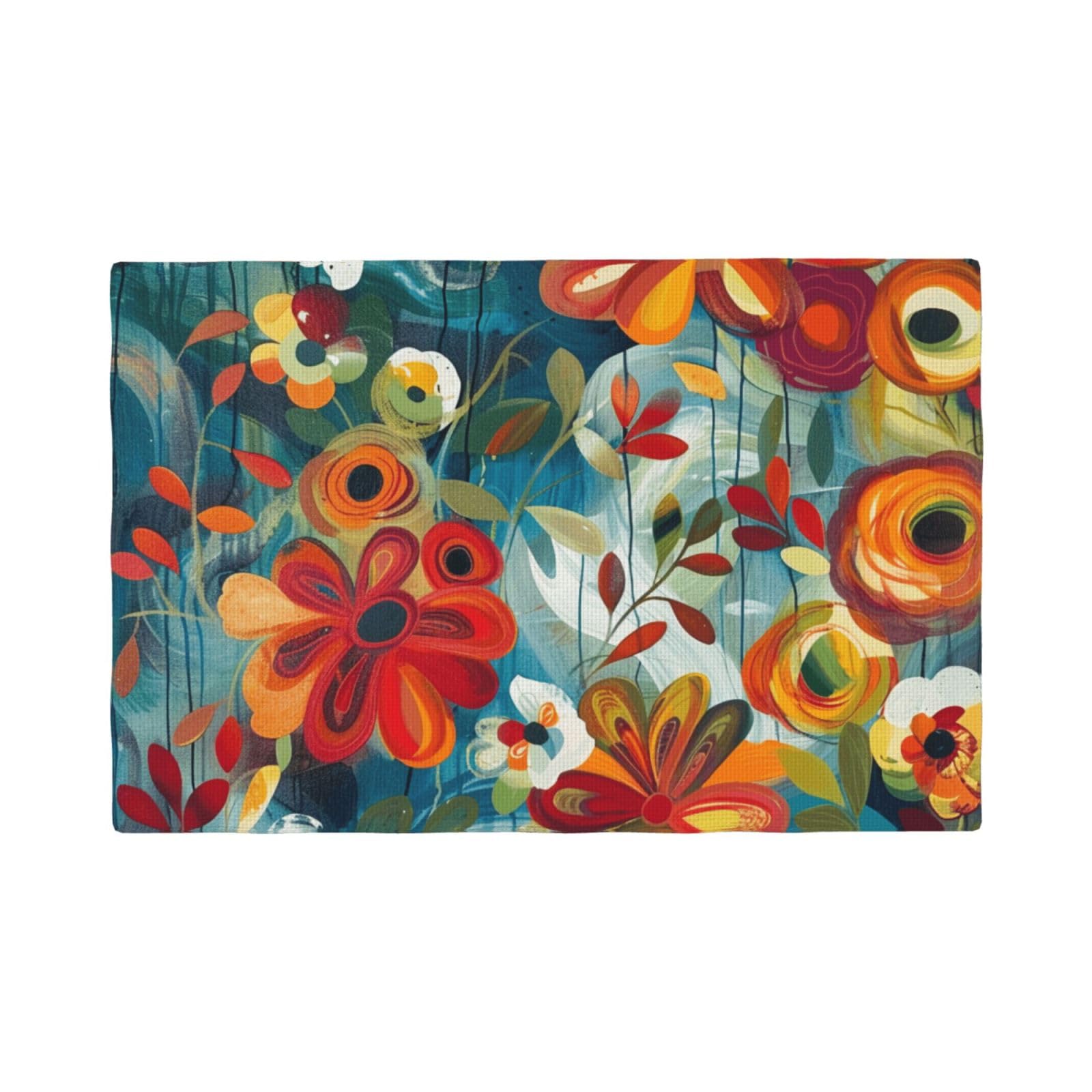 Abstract Floral Print Placemats Set, Heat Resistant Washable Placemat 12x18in Table Mats for Party Kitchen Dining Table Decoration Indoor Outdoor, Six Piece