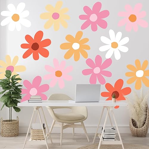 Miniatura 3 de 12 hojas de calcomanías de pared de margaritas blancas, calcomanías de pared de margaritas grandes, calcomanías florales para niños y niñas,