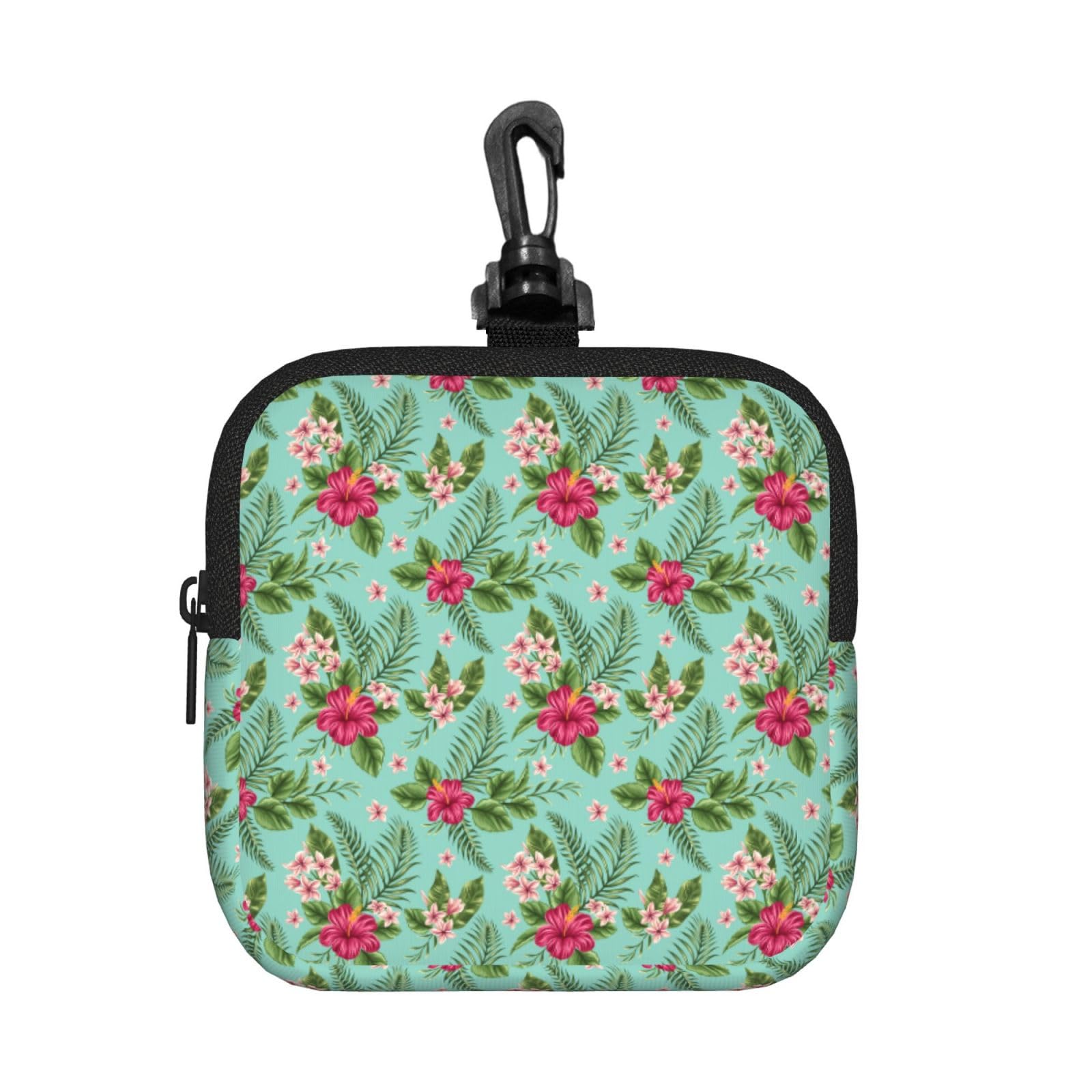 Hawaiian Tropical Leaves Flowers Print Square Storage Bag Travel Toiletry Cosmetic Organizer Pouch Lightweight Reusable