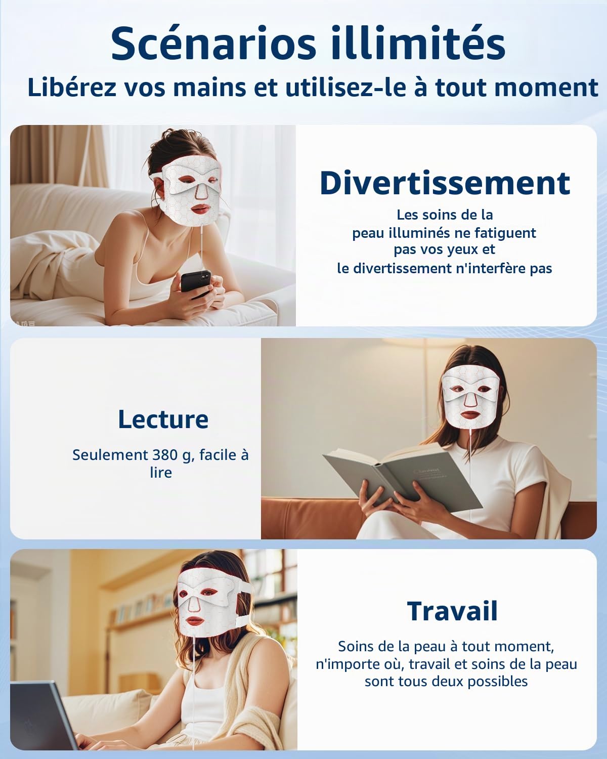 Masque LED Visage Luminothérapie, 7 Couleurs Masque Luminothérapie Visage Réduction des Rides et Rajeunissement de Peau, Red Light Therapy pour les Soins de la Peau à Domicile(Blanc)