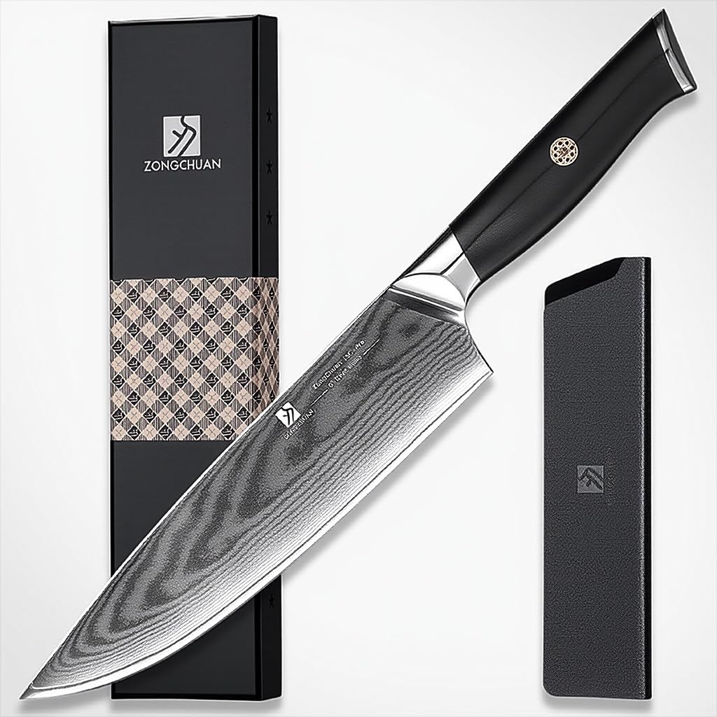 Chef Knife,8inch Damascus knife,67-Layer High Carbon Stainless Steel Kitchen Knife,Professiona Sharp Cutting Knives with Ergonomic G10 Black Handle,Gift Box for Home and Kitchen Birthday Gift