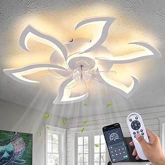 Modern Ceiling Fan with Lights Remote Control, 32" White Flush Mount Fan with 3 Light Colors, 6 Speeds Low Profile Ceiling Fan for Kitchen Bedroom