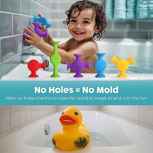 Vista 9 de BUNMO Juguetes de baño de succión - Conecta, construye, crea – Juguetes de baño para niños pequeños – Horas de diversión y creatividad – Habilidades