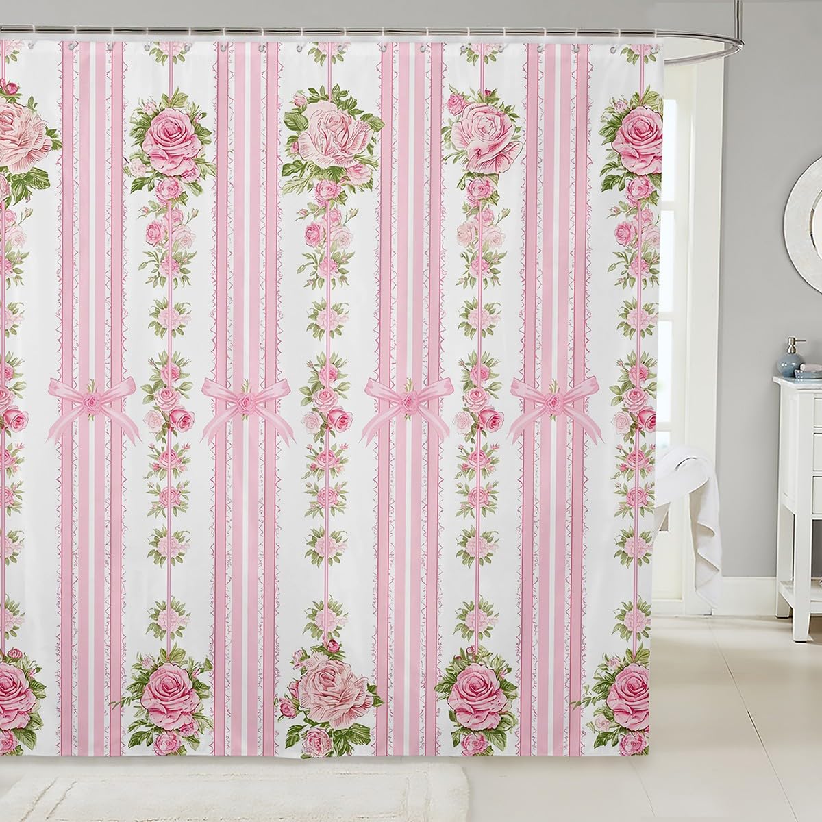 Rideau de douche imperméable anti-moisissure rose pour baignoire d'enfant