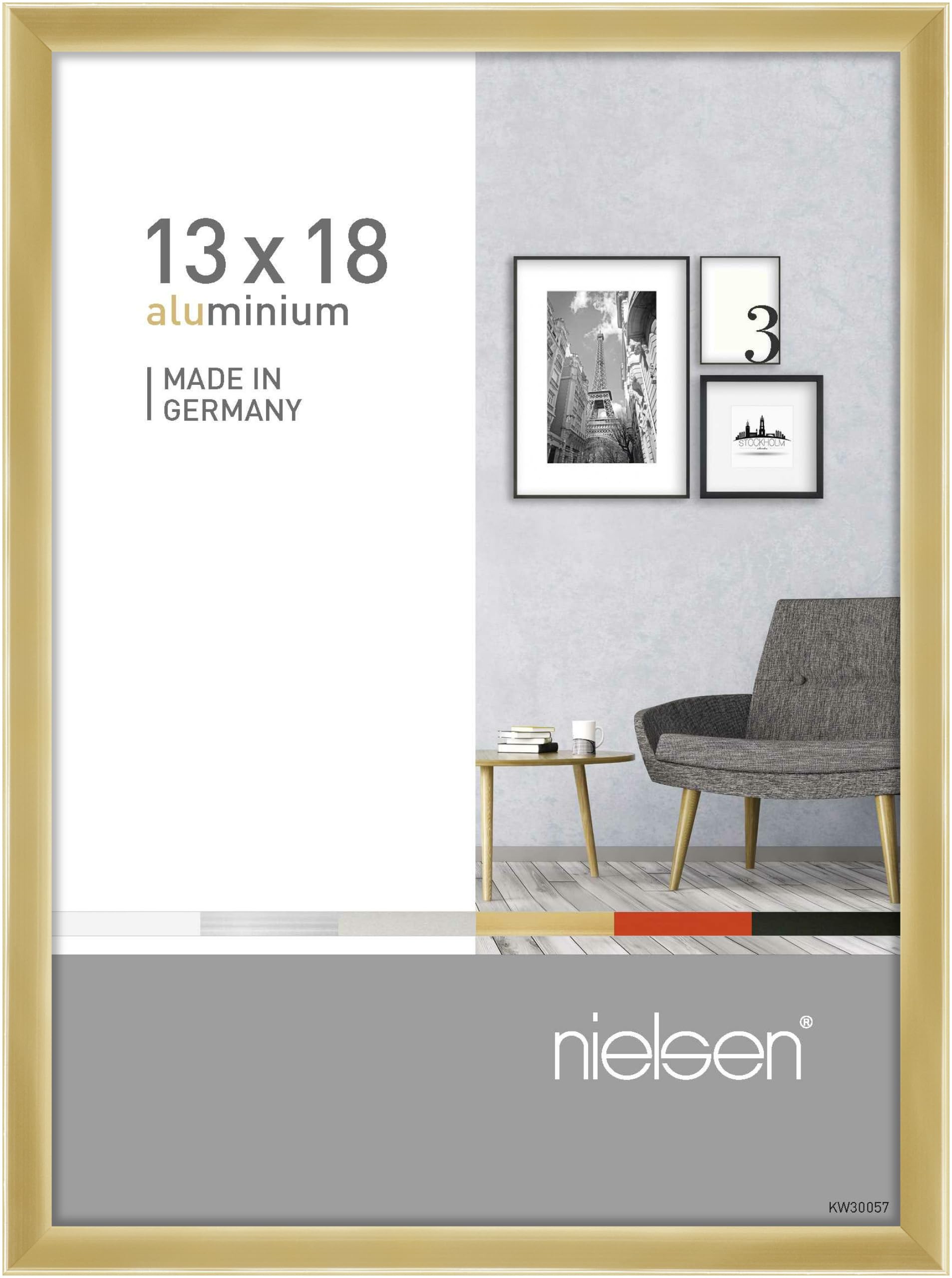 Cadre photo Nielsen or brillant 13x18 cm en aluminium de qualité avec verre véritable