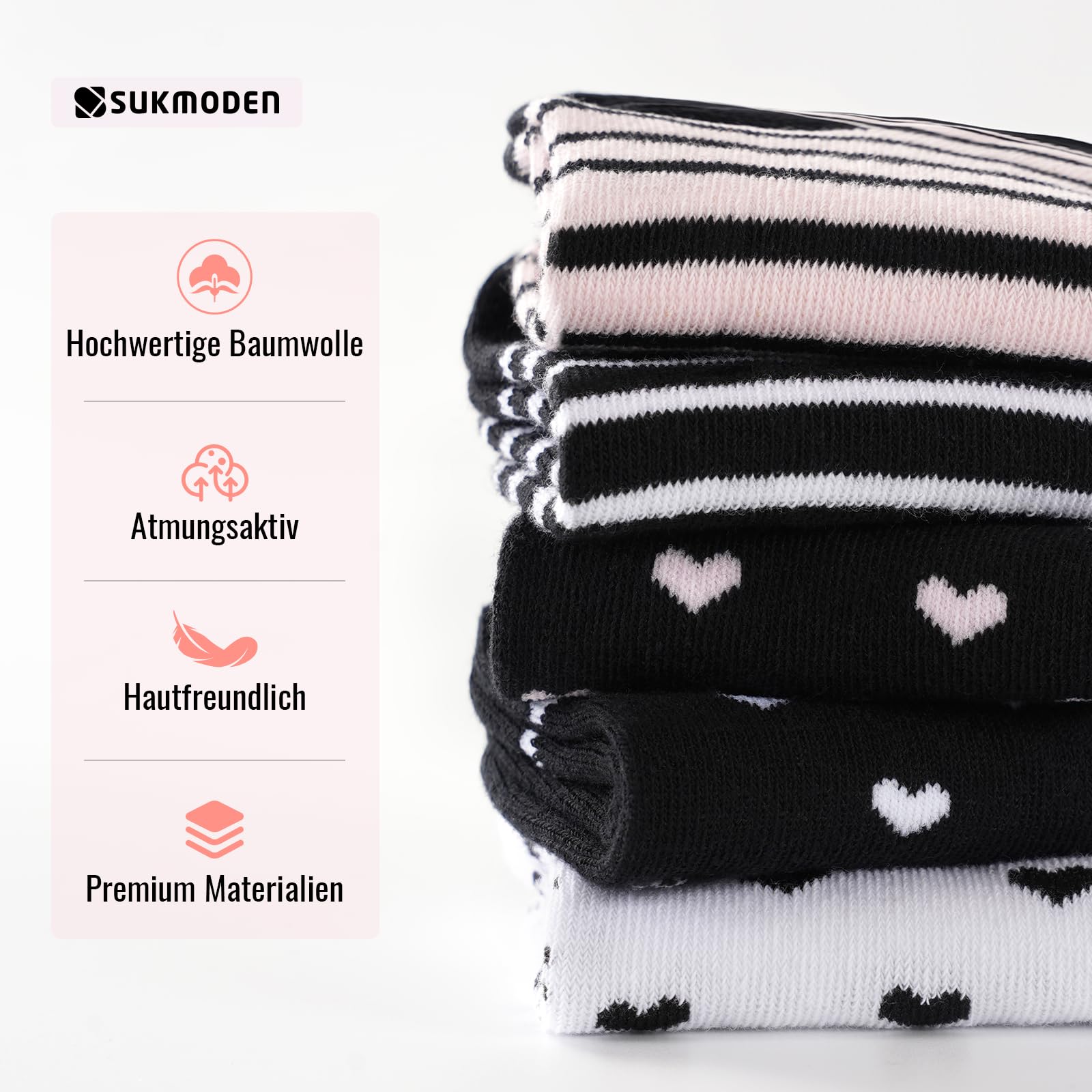 SukModen 10/20 Pares de Calcetines para Mujer Deportivos, Cortos y Transpirables de Algodón, Diseños Multicolores con Rayas, Corazones y Lunares - 5