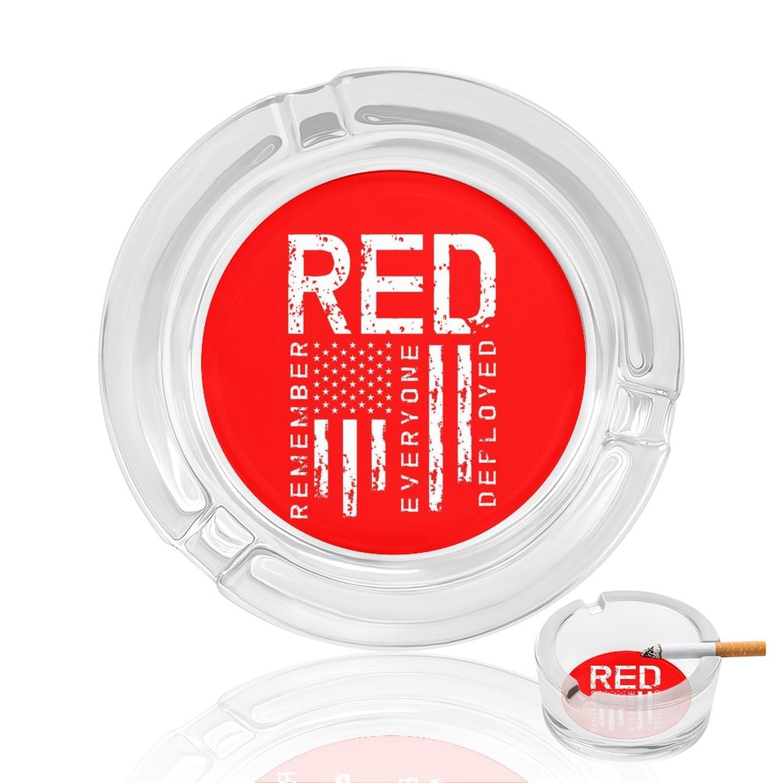 Remember Everyone Deployed Military R.E.D Glass Ashtray Round Ash Tray Smoking Trays for Home Garden Outdoor