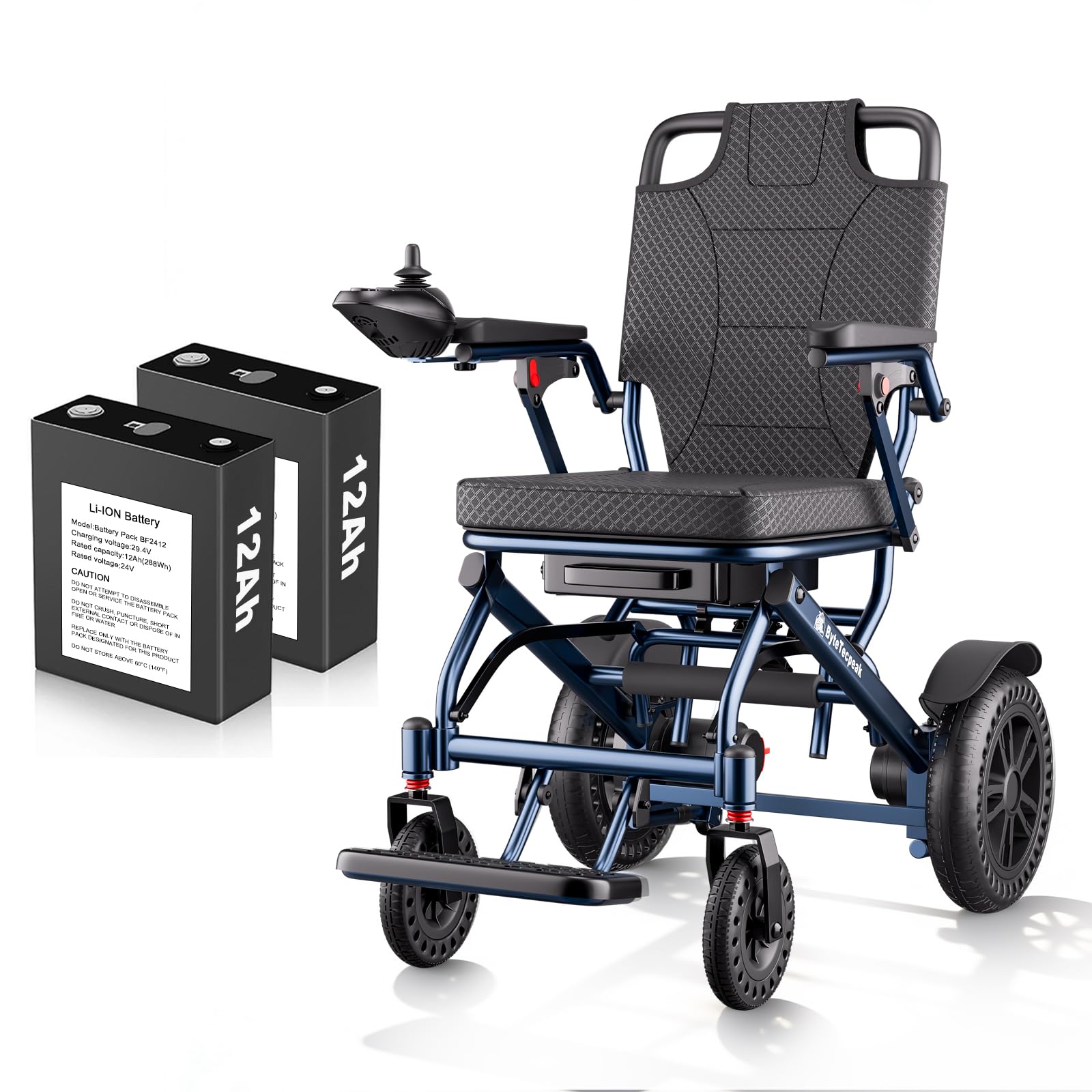 D14 Silla de ruedas eléctrica plegable, alcance 40km, equipada con 2 baterías litio 12Ah, carga 150KG, silla de ruedas eléctrica de aleación de aluminio, para mayores y con movilidad limitada-Azul