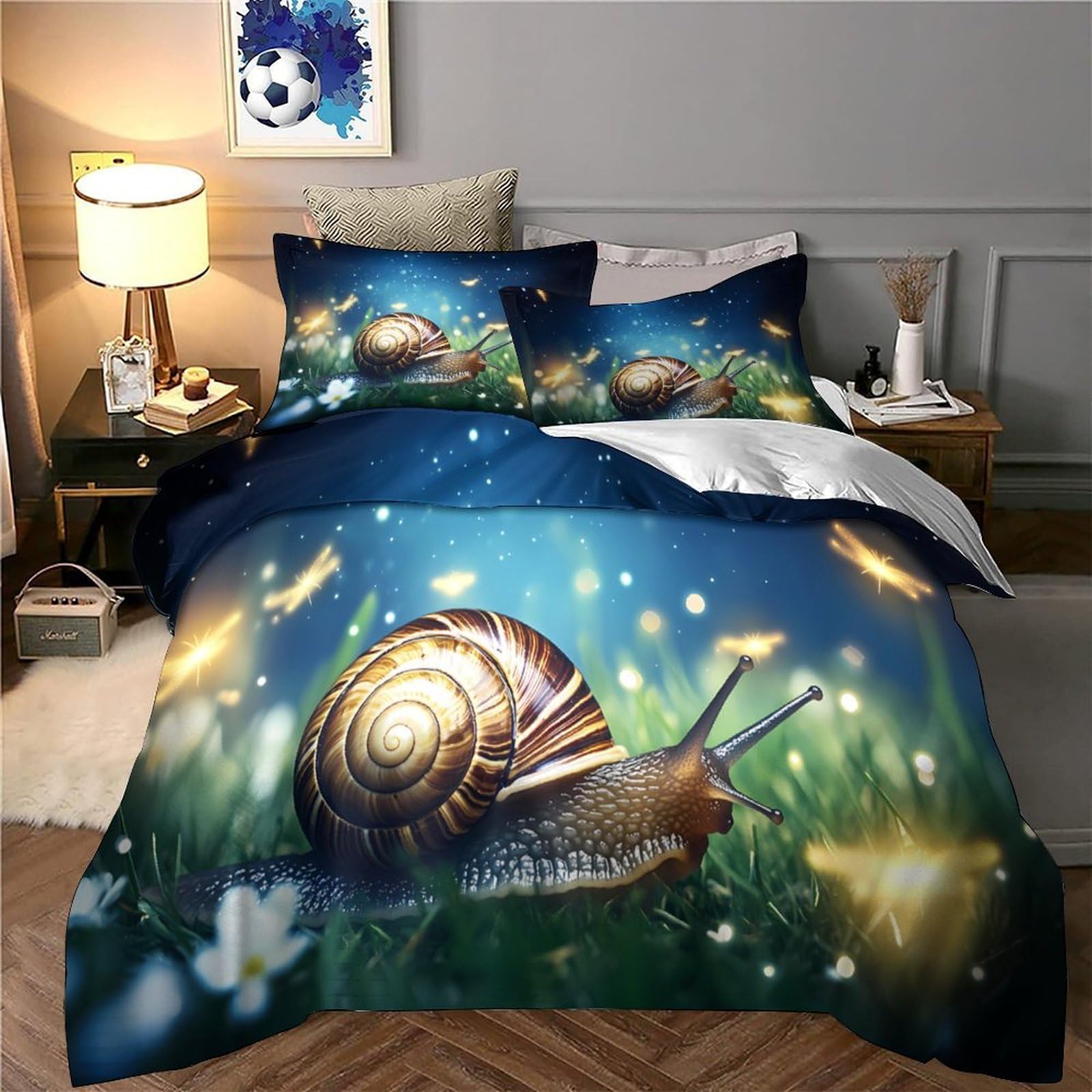 Fantasia di lumaca notturna Impressione 3D 3 pz cover piumone Arte stravagante della natura fodera per edredone microfibra morbida antiacari per bambini ragazzi adulti Super king（260x220cm）