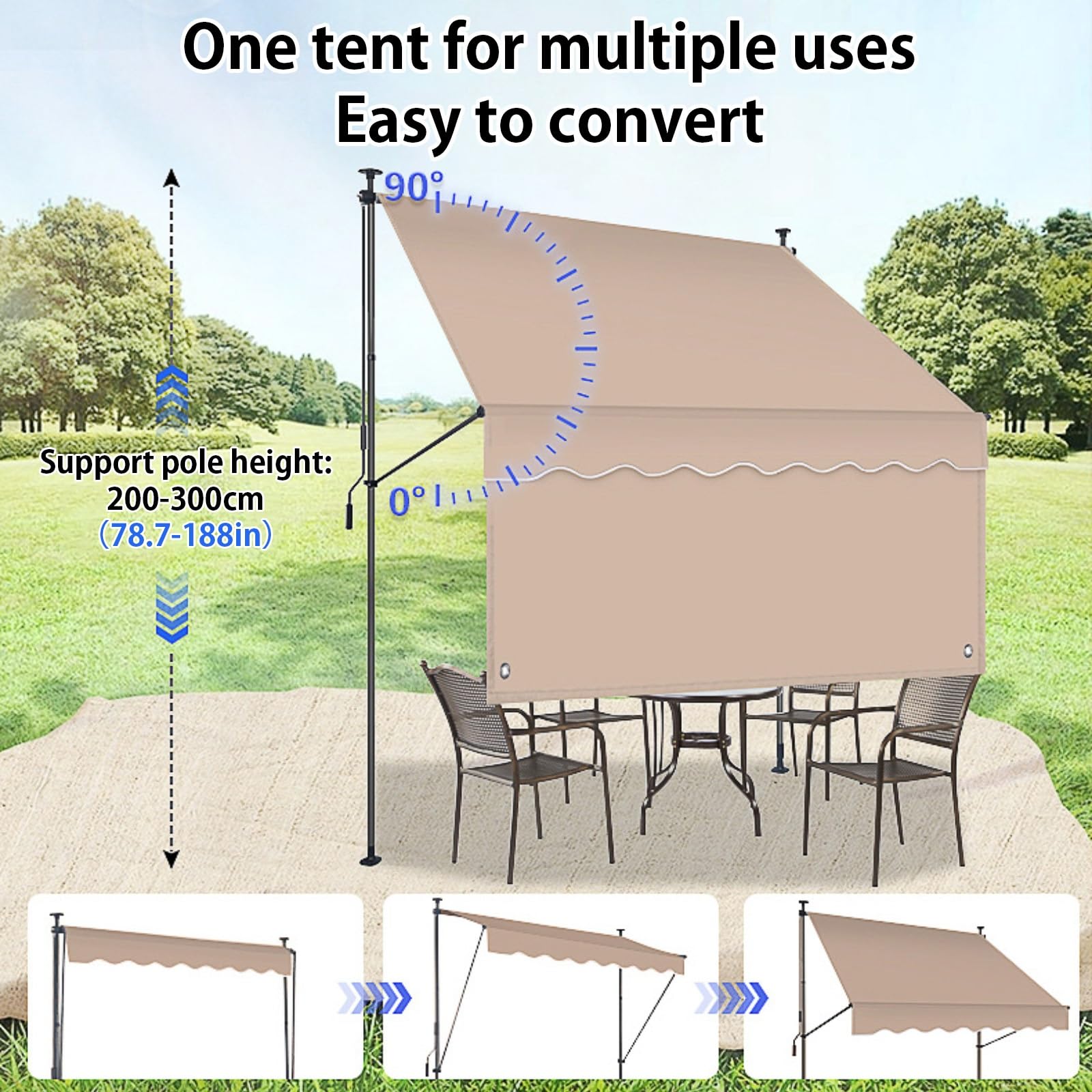 Zewnętrzny odporny na promieniowanie UV balkon ning z prywatnością ain bez wiercenia instalacja korba ręczna wodoodporna sune do patio gara i tarasu - łatwy montaż
