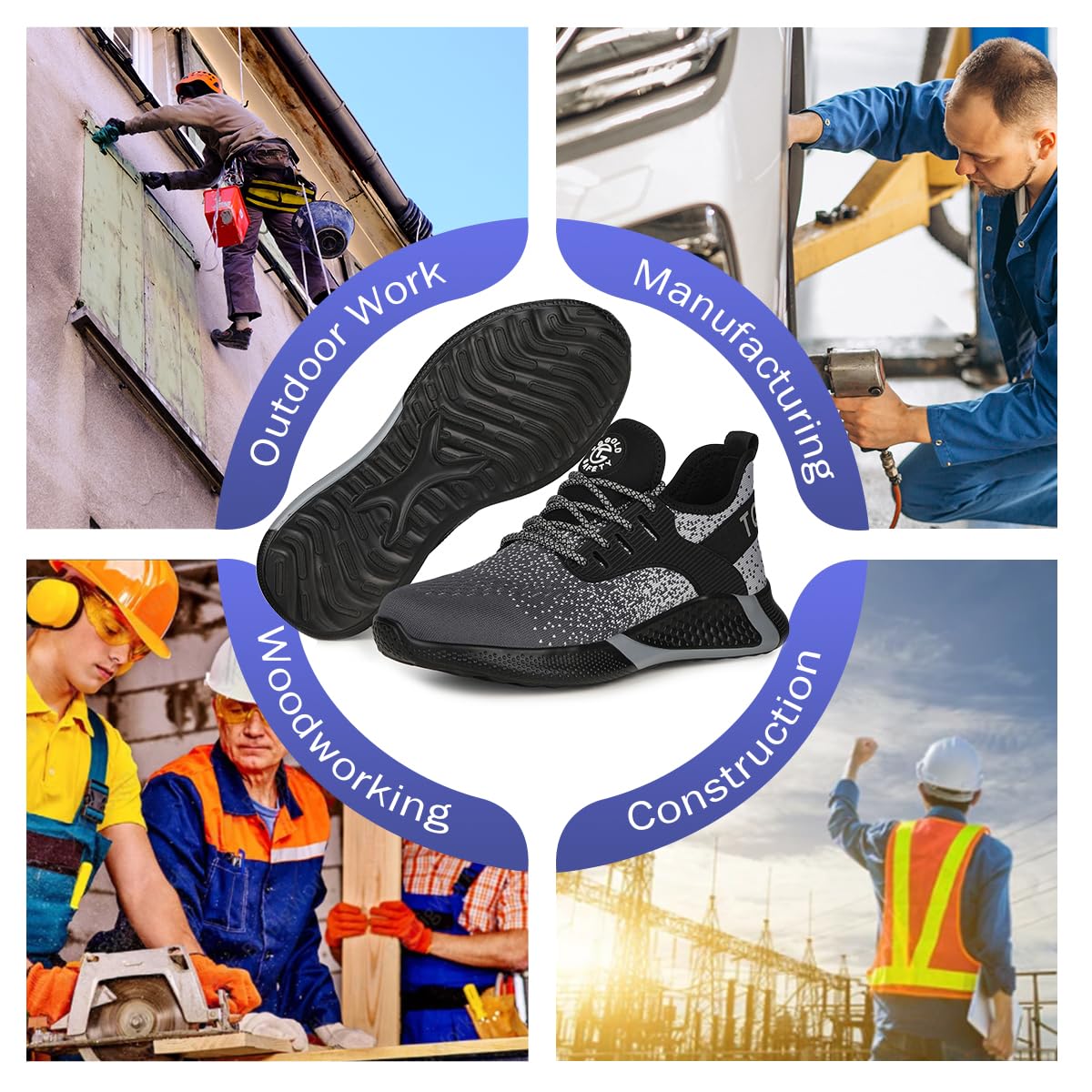 TQGOLD Scarpe Antinfortunistiche Scarpe da Ginnastica Unisex Leggere Antiperforazione Punta in Acciaio Comode Scarpe Sicurezza
