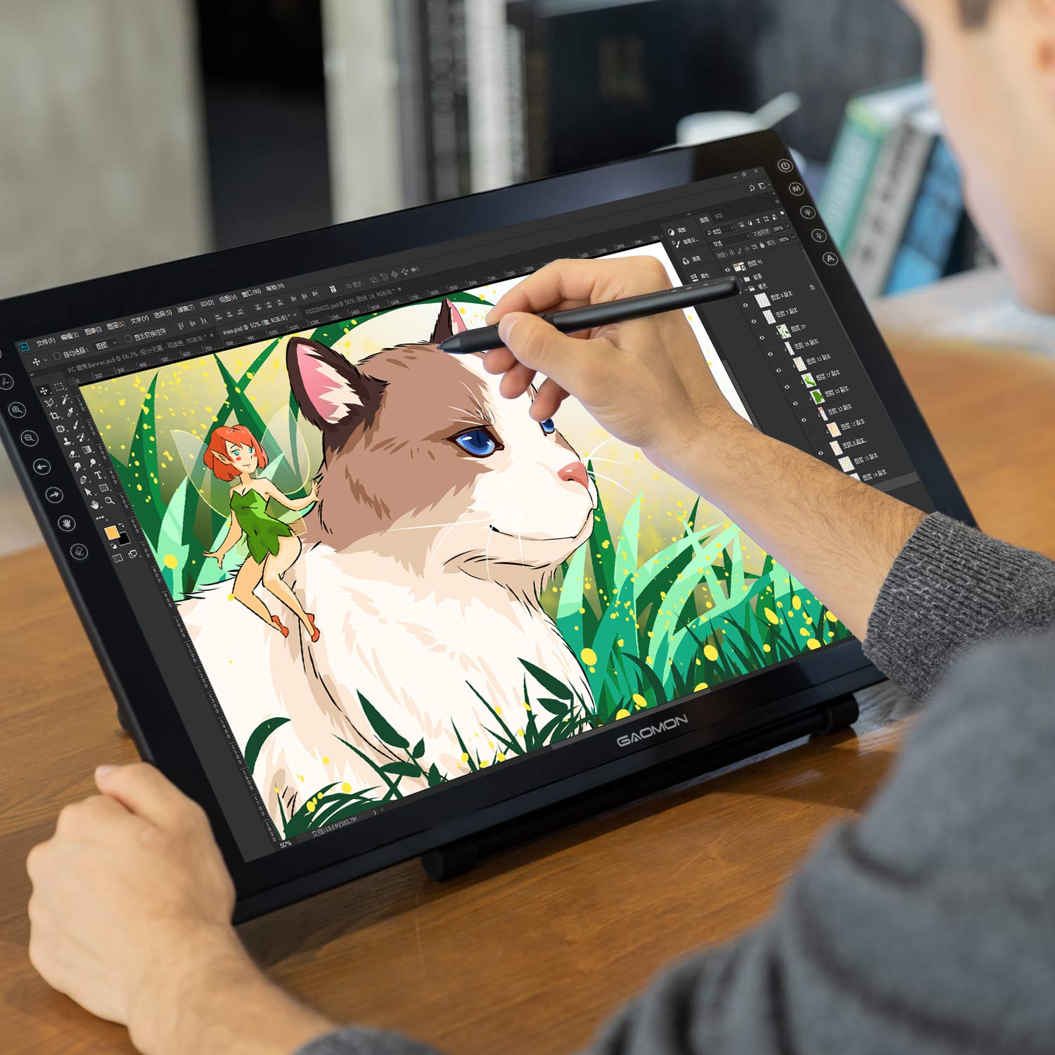 GAOMON PD2200 Grafiktablett mit Display 22 Zoll 92% NTSC Full HD Monitor und mit Standfuß, batterielosem Stift mit Neigungserkennung, kompatibel mit Windows & Mac