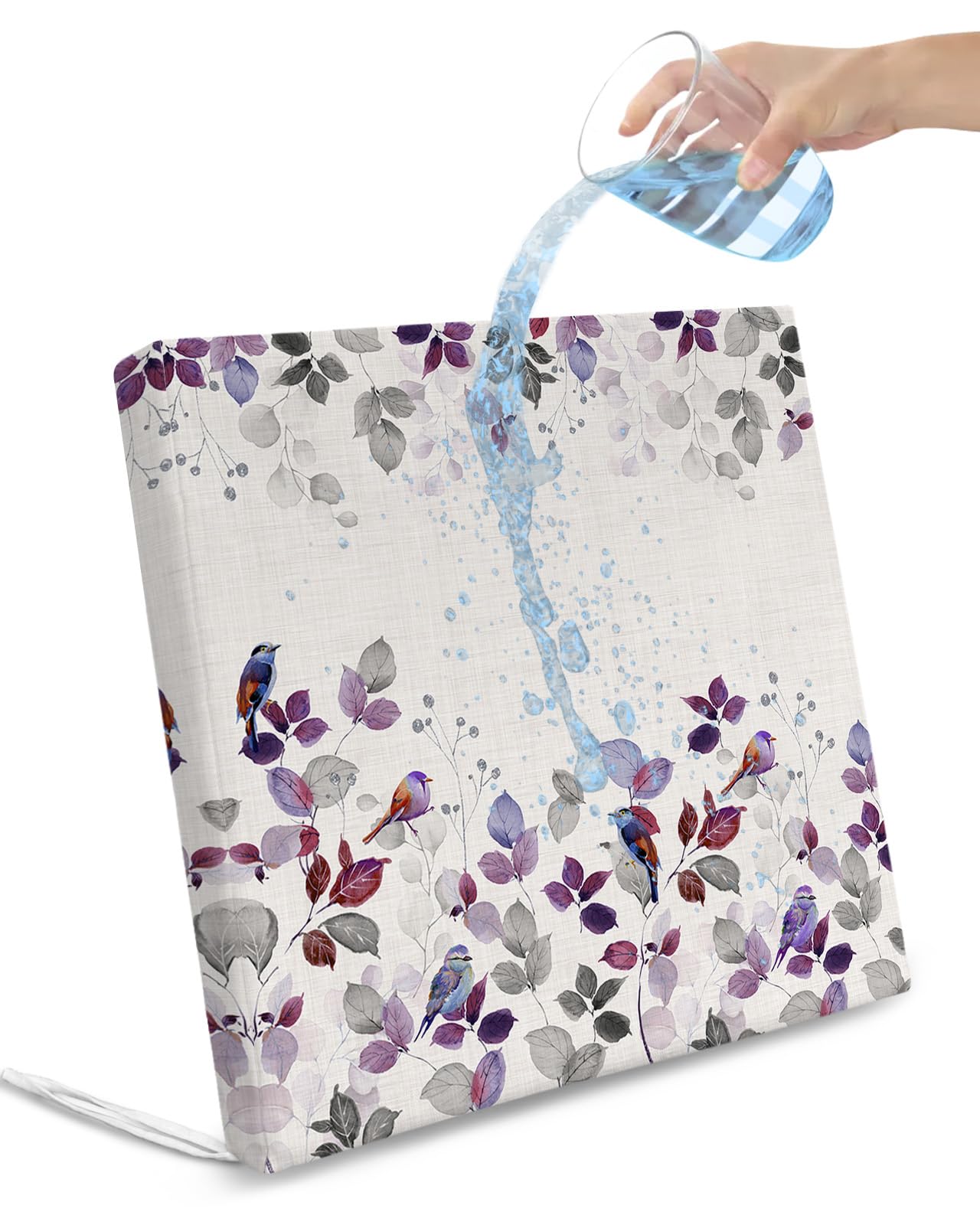 Pinroote Purple Grey Botanical Patio Cushion Covers, Outdoor Cushion Covers Waterproof Seat Cushion Slipcovers, Pastoral Farmhouse Leaf Birds Rustic Chair Cushion Cover 24