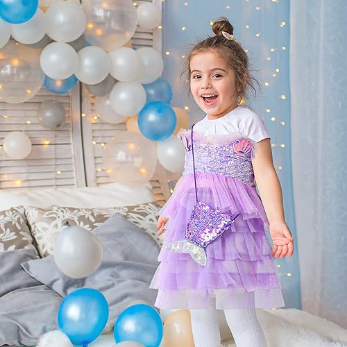 Vista 6 de Jeowoqao Disfraz de princesa de sirena, ropa de juego de simulación para niñas, regalo de 13 piezas, disfraz de princesa para niñas pequeñas de 3