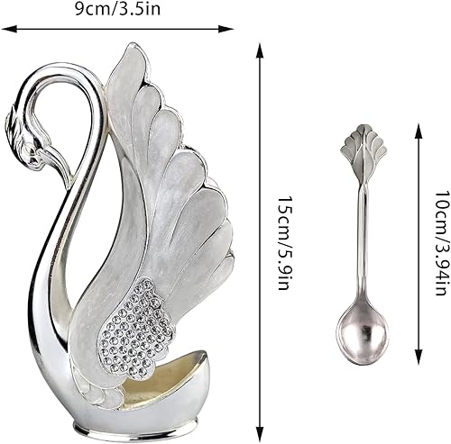 Miniatura 3 de Soporte de base de cisne con 6 cucharas de postre de café, organizador de cucharas de café de metal, cucharadita de fruta, postre, cubiertos,