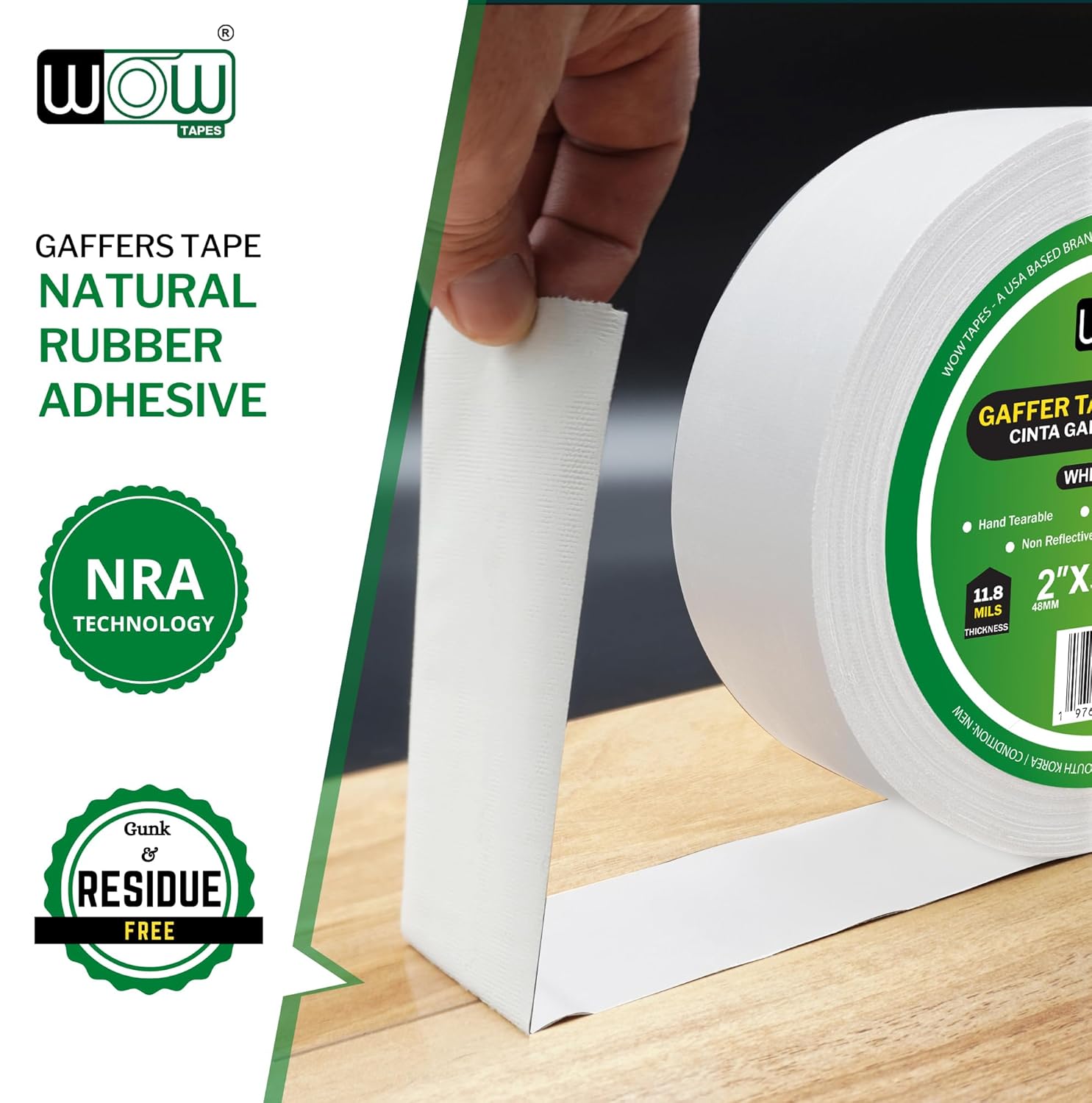 Wow Gaffers Tape 2 Inch White - 50 Yards (Case of 24), Residue Free, Non-Reflective & Heavy-Duty - Professional Grade Gaff Tape - Ideal for Photography Backdrop, Cables, Cords & Floor Taping