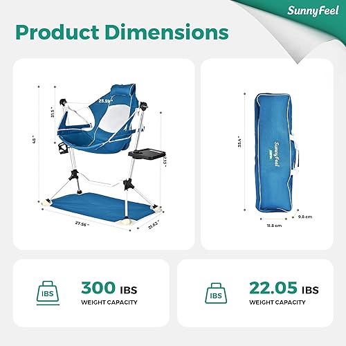 Miniatura 2 de SUNNYFEEL Silla de camping tipo hamaca, silla de campamento oscilante de gran tamaño, sillas hamaca portátil con soporte para tazas, alfombrilla de