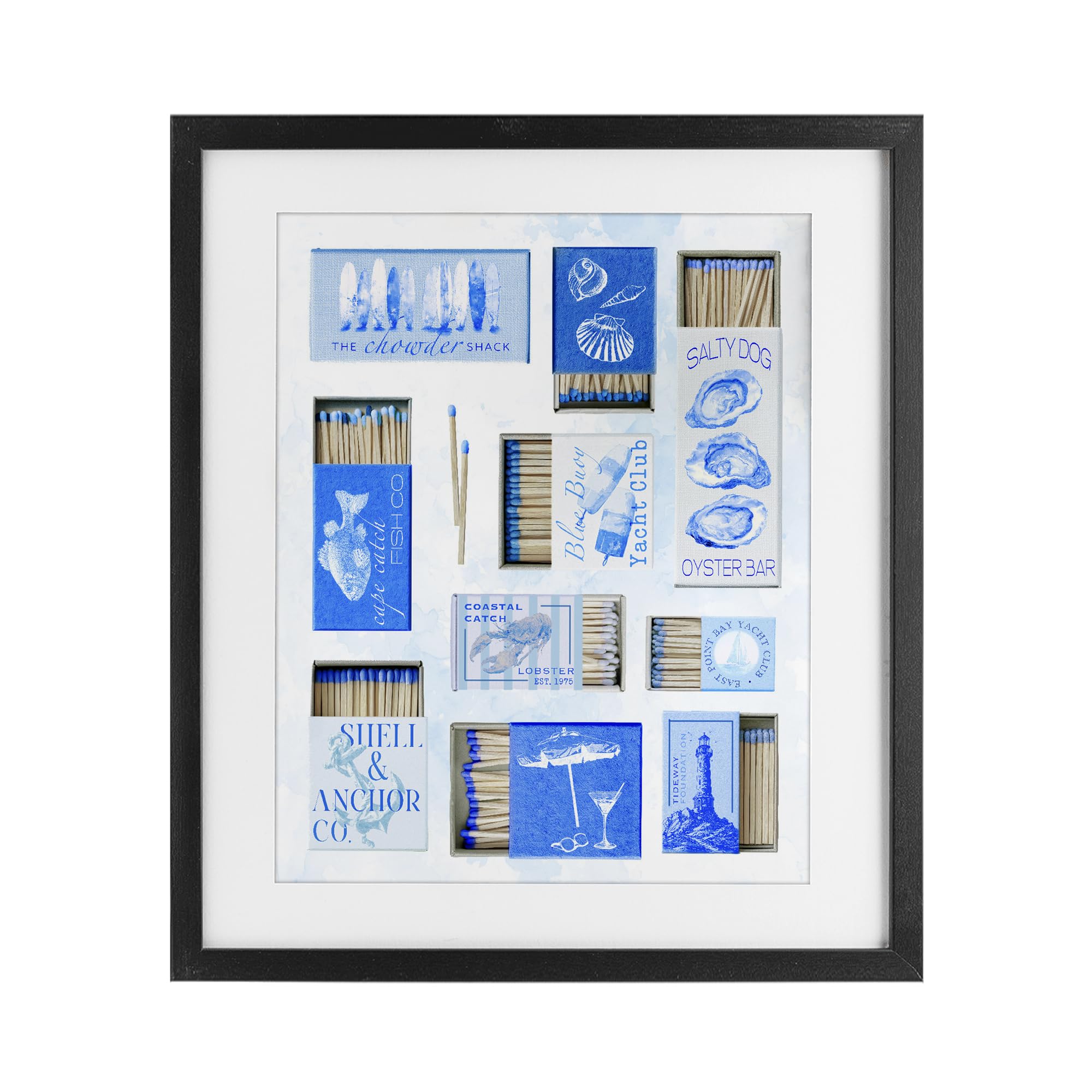 Décoration murale Blue Coastal Matchboxes encadrée 21x17