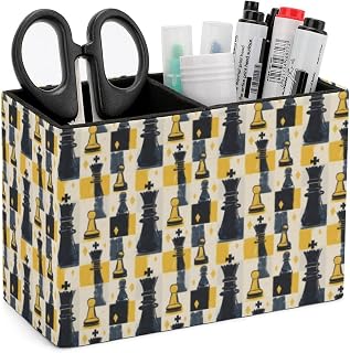 Yellow And Black Chess Print Pen Holder - Pencil Holder for Desk Pen Organizer, Aesthetic Desk Accessories for Women, Pencil Cups Multifunctional Office Supplies