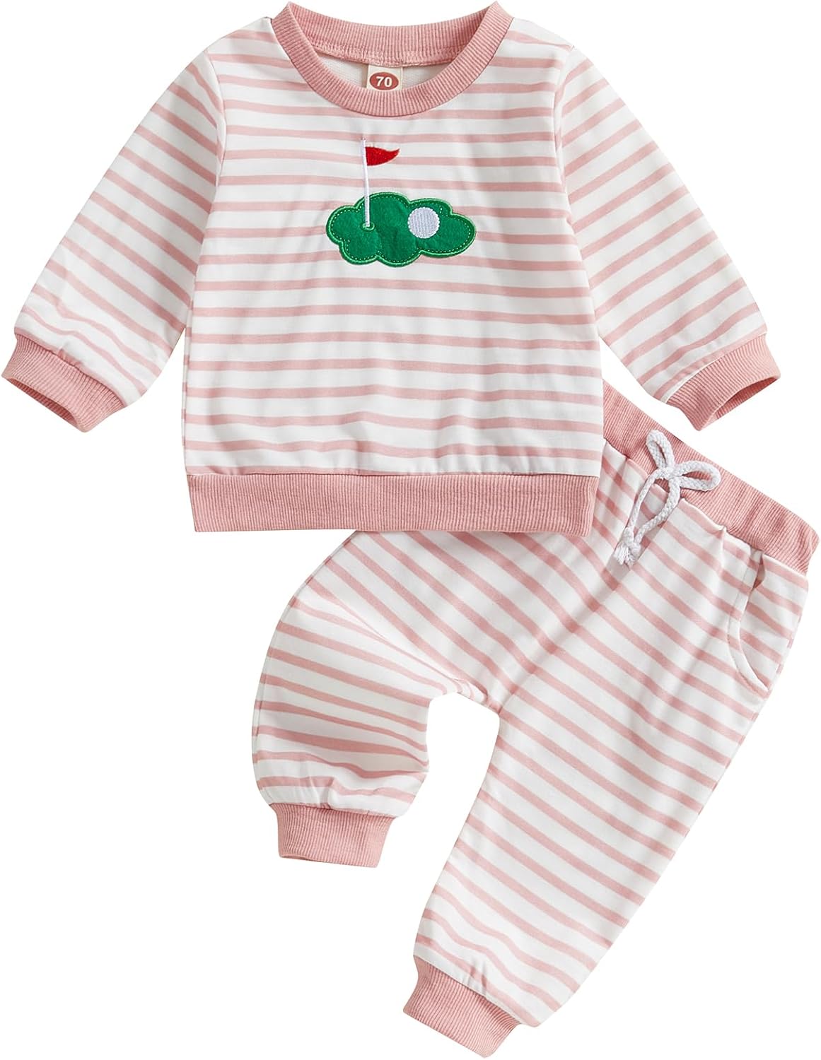 Baby Girl Boy Golf Outfit Long Sleeve Stripe Print Crewneck Sweatshirt Jogger Pants Set Infant Fall Clothes