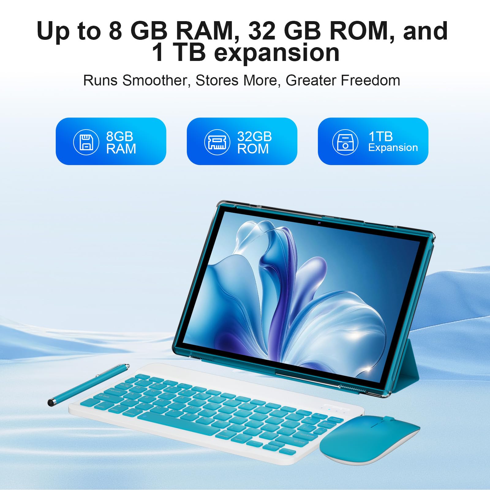 ATOZEE Tablet 2 in 1 Android 15 Tablet con tastiera 10 pollici Tabletas, Include Mouse Stylus Pen Case, 6000mAh 8GB+32GB ROM 1TB Tablet espandibile, 2MP+8MP Dual Camera, WiFi-6 BT Tablet PC.