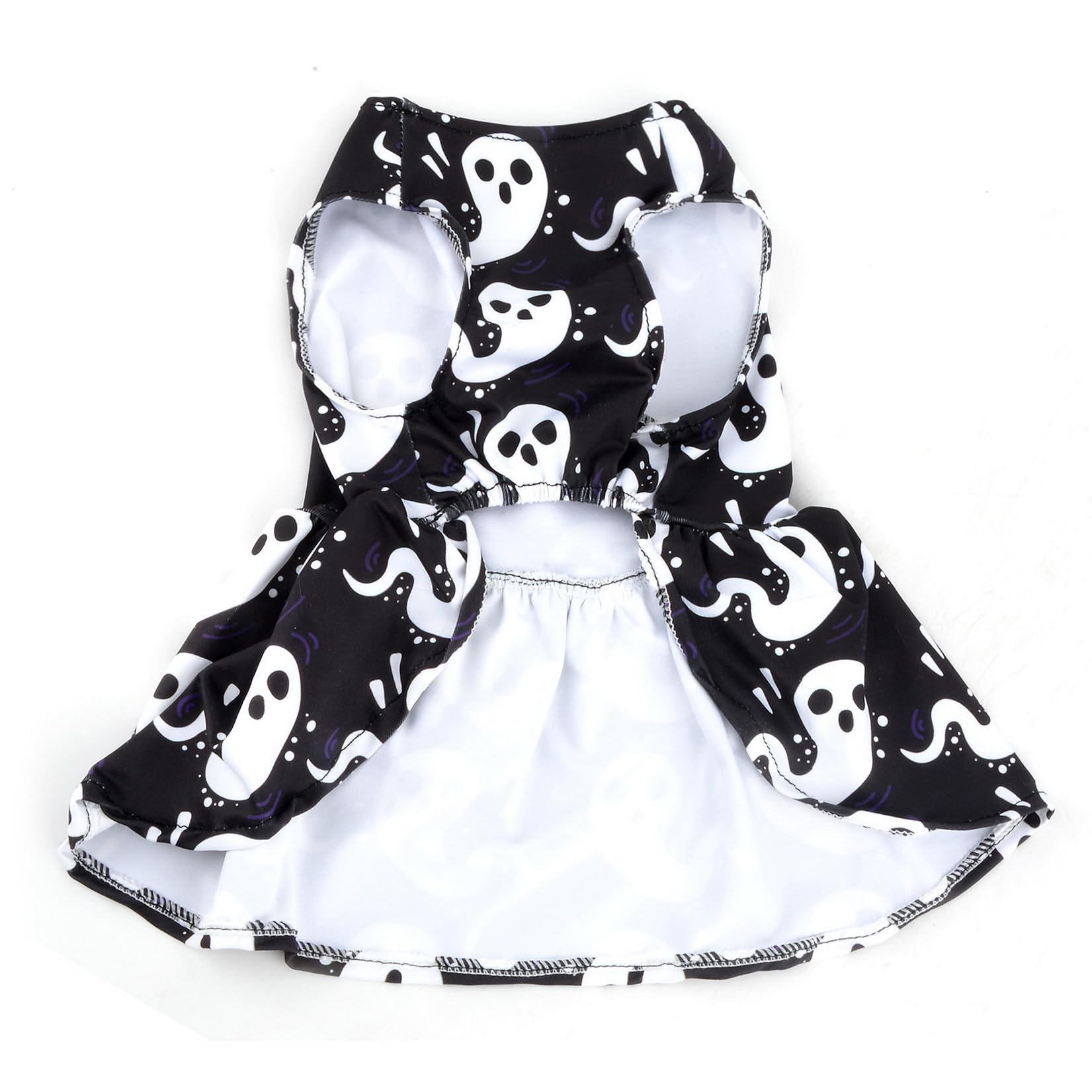 Zunea Robe d'Halloween pour petit chien, chat, fantôme, costume d'Halloween pour chiot fille – Jupe douce avec nœud papillon – Vêtements pour chihuahua, yorkshire, noir, taille L