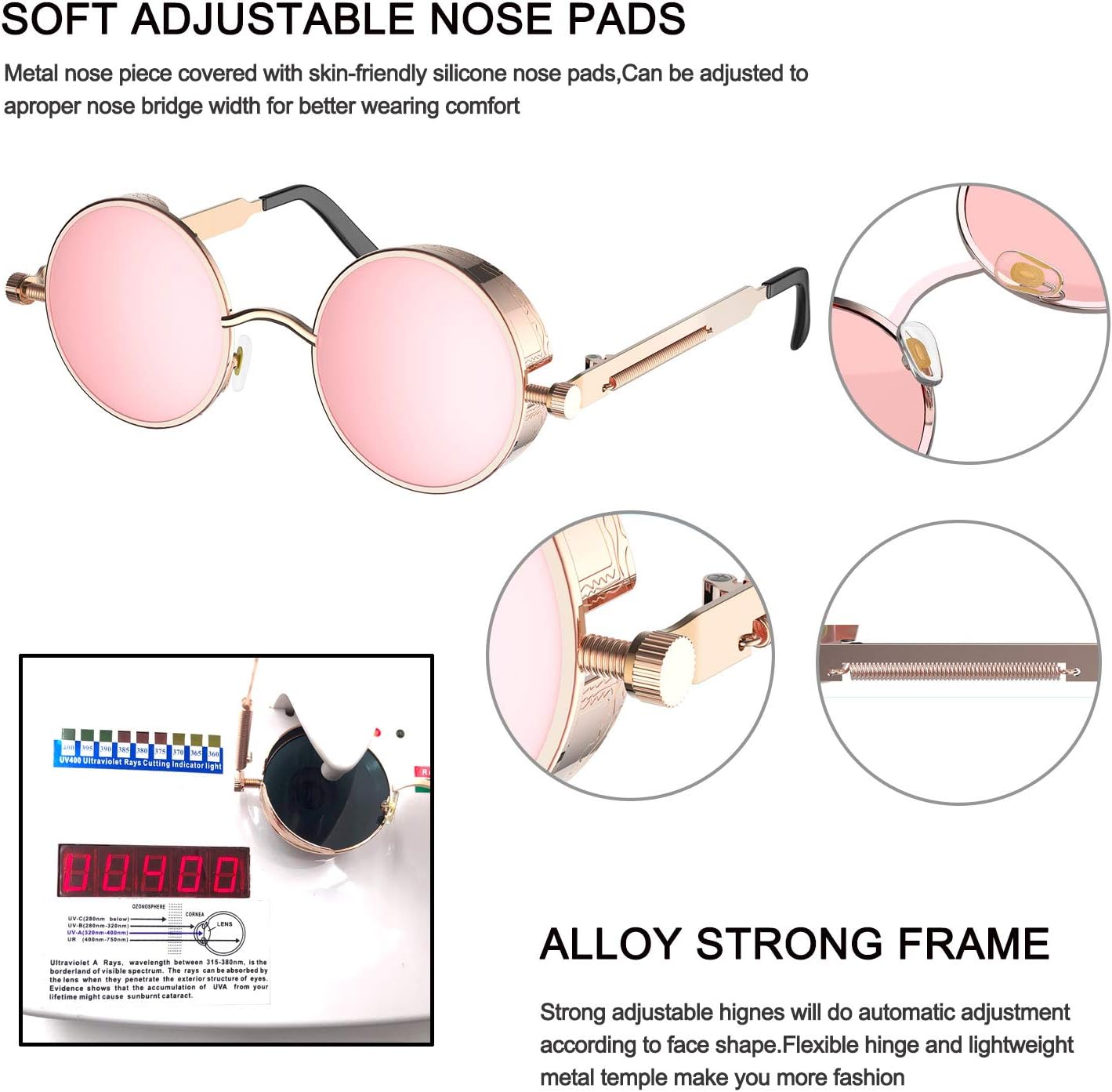 PROUDDEMON Retro Gothic Steampunk Sunglasses for Women Men Round Lens Metal Frame image 5