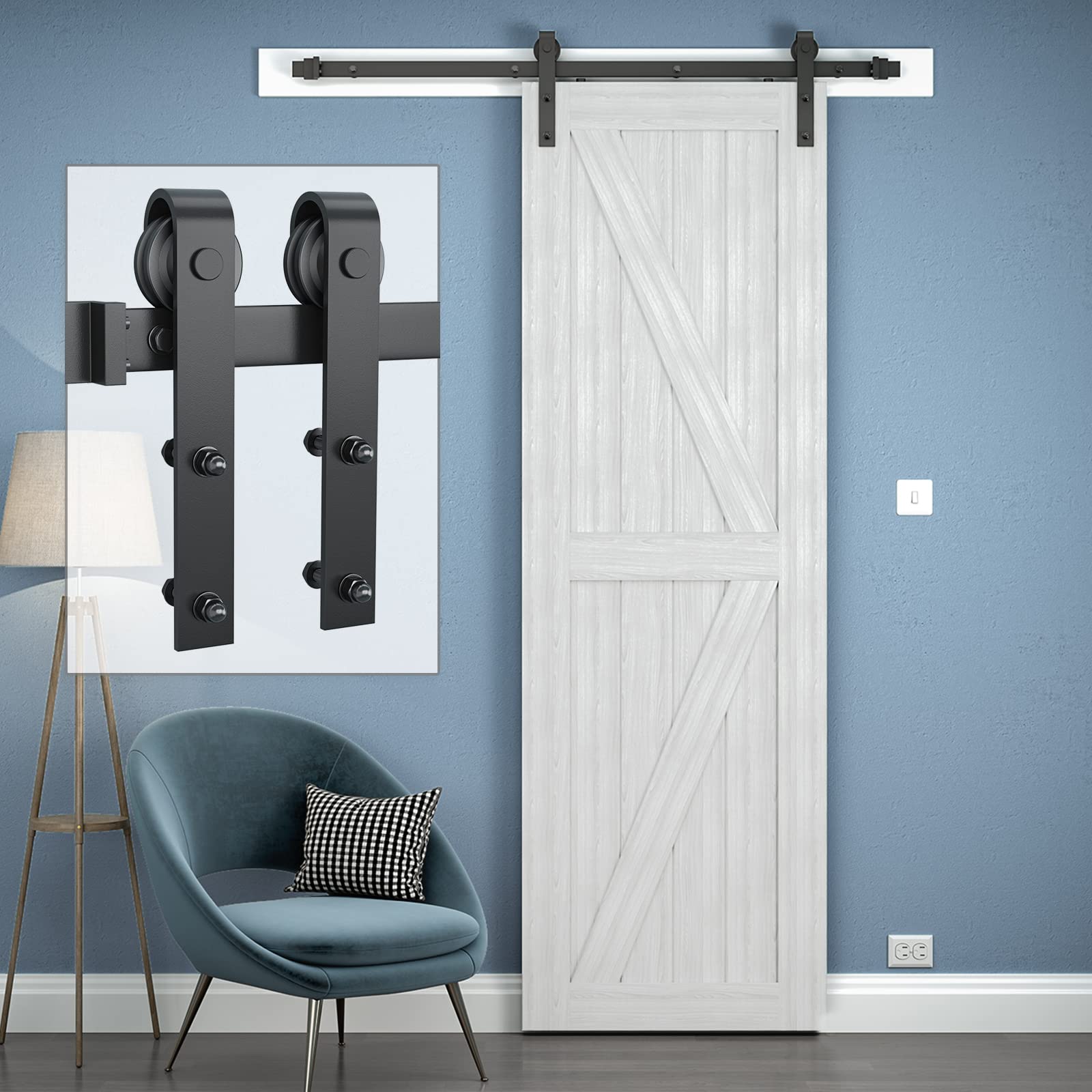 Genius Iron 5FT Single Barn Door Hardware, Classic Design Standard Track with Upgraded Nylon Bearings, for 30in Wide Sliding Door Panel, Easy Installation, Basic J"