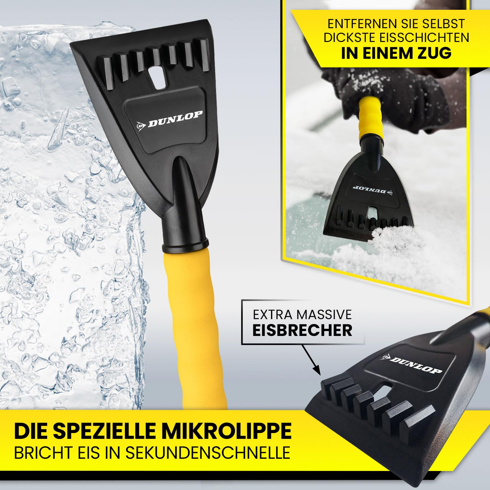 DUNLOP Eiskratzer Auto mit Besen Blitzschnell Eis und Schnee mit 105 mm breiter Spezial Mikrolippe schonend entfernen Teleskop Car Scheibenkratzer