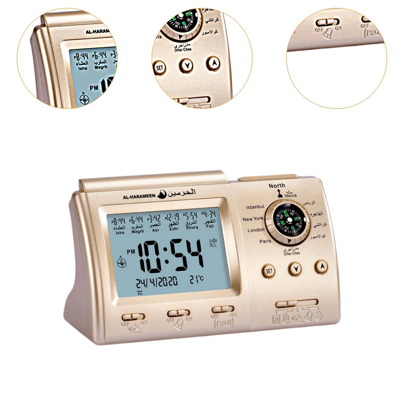 Réveil de prière Musulmane Azan Horloge de Table pour la Maison et Le Bureau, doré