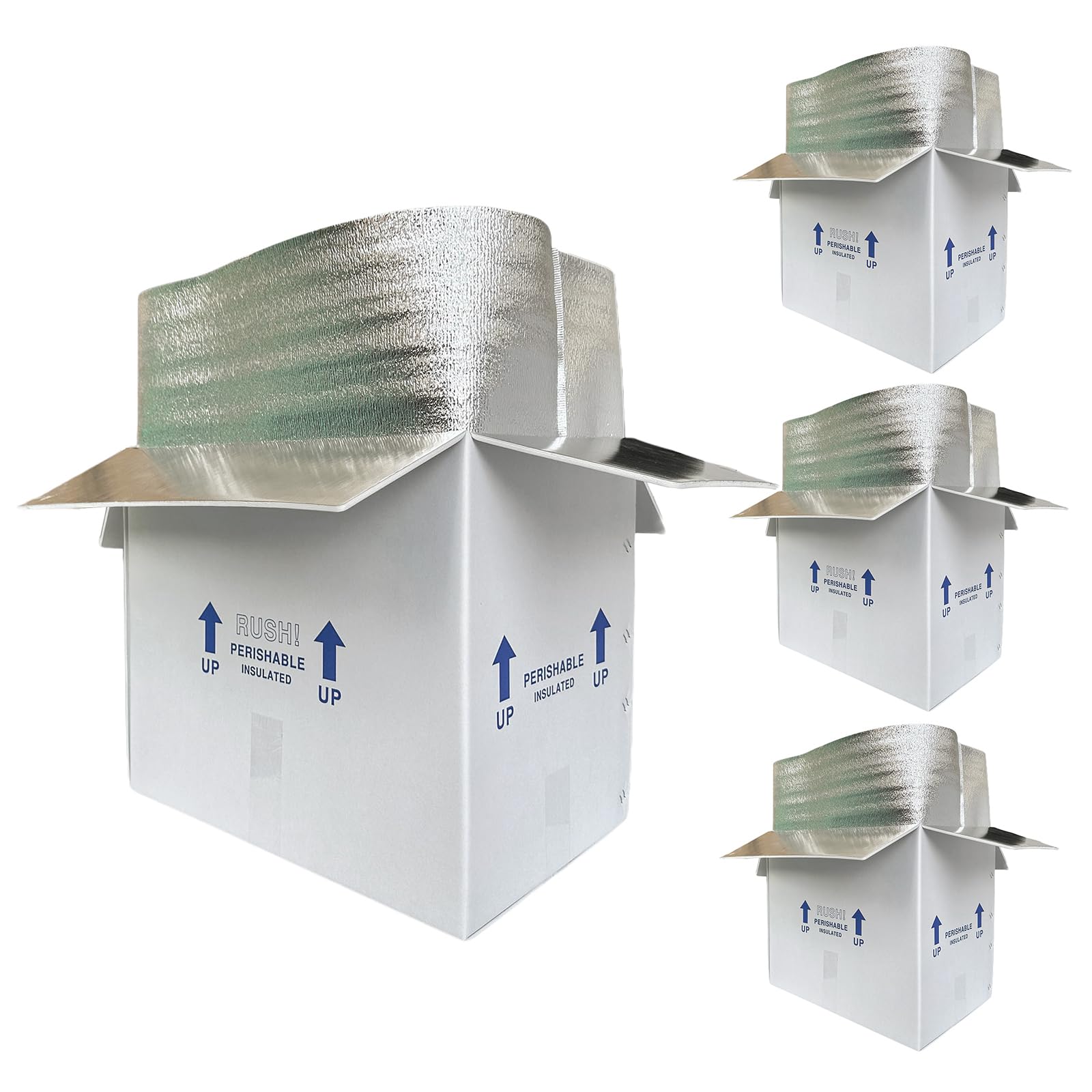 19x12x16 Insulated Boxes for Shipping Frozen Food, 4 Pack Double Insulated Carton with Aluminum Foil Insulated Bag Liner, Reusable Perishable Packaging Shipper Cooler Box