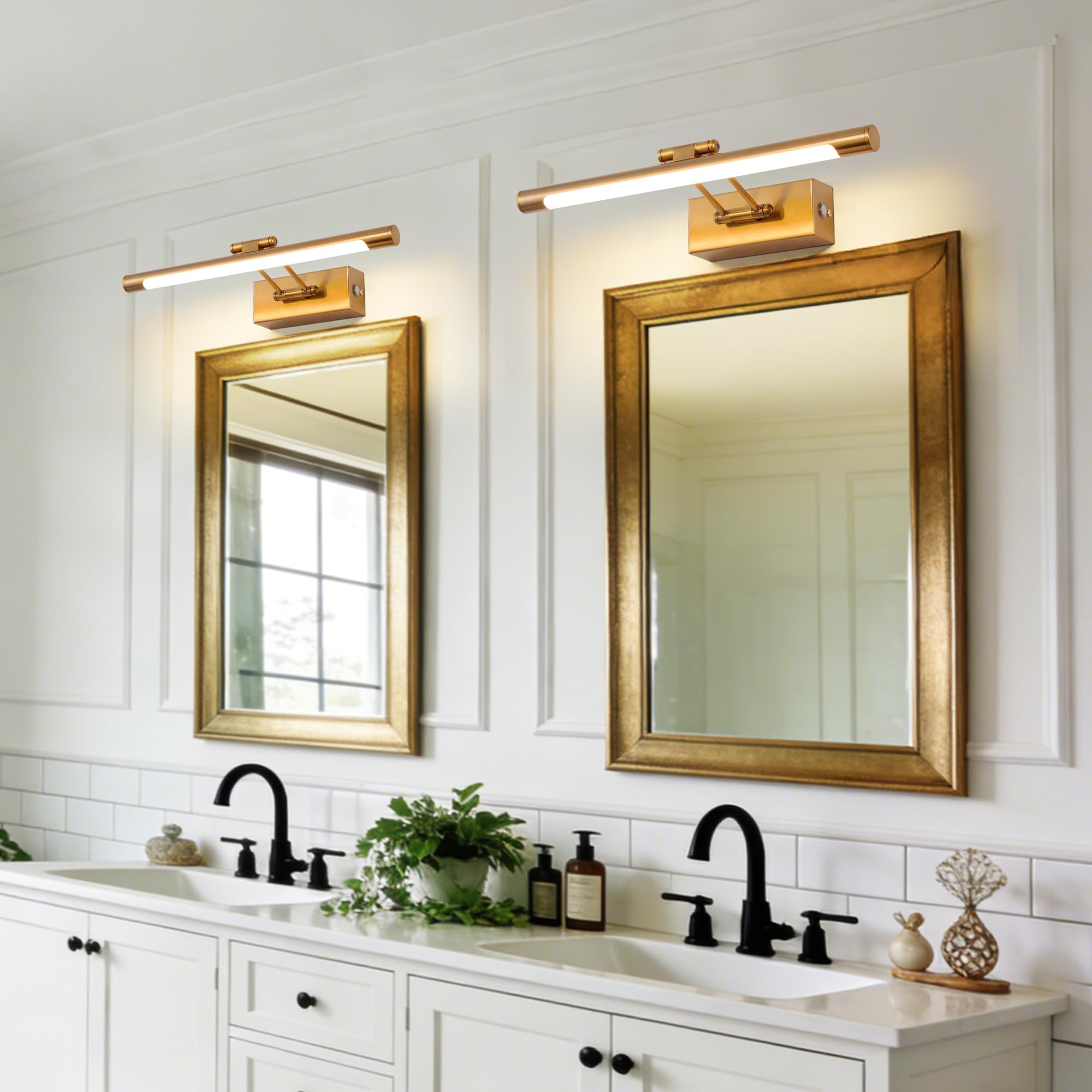 Applique Murale Salle de Bain Lampe à Miroir LED 40cm Interrupteur à Tirette 3000K Tête Pivotante pour Tableau Lampe Murale Mordern Dimmable Interieur 8W IP44