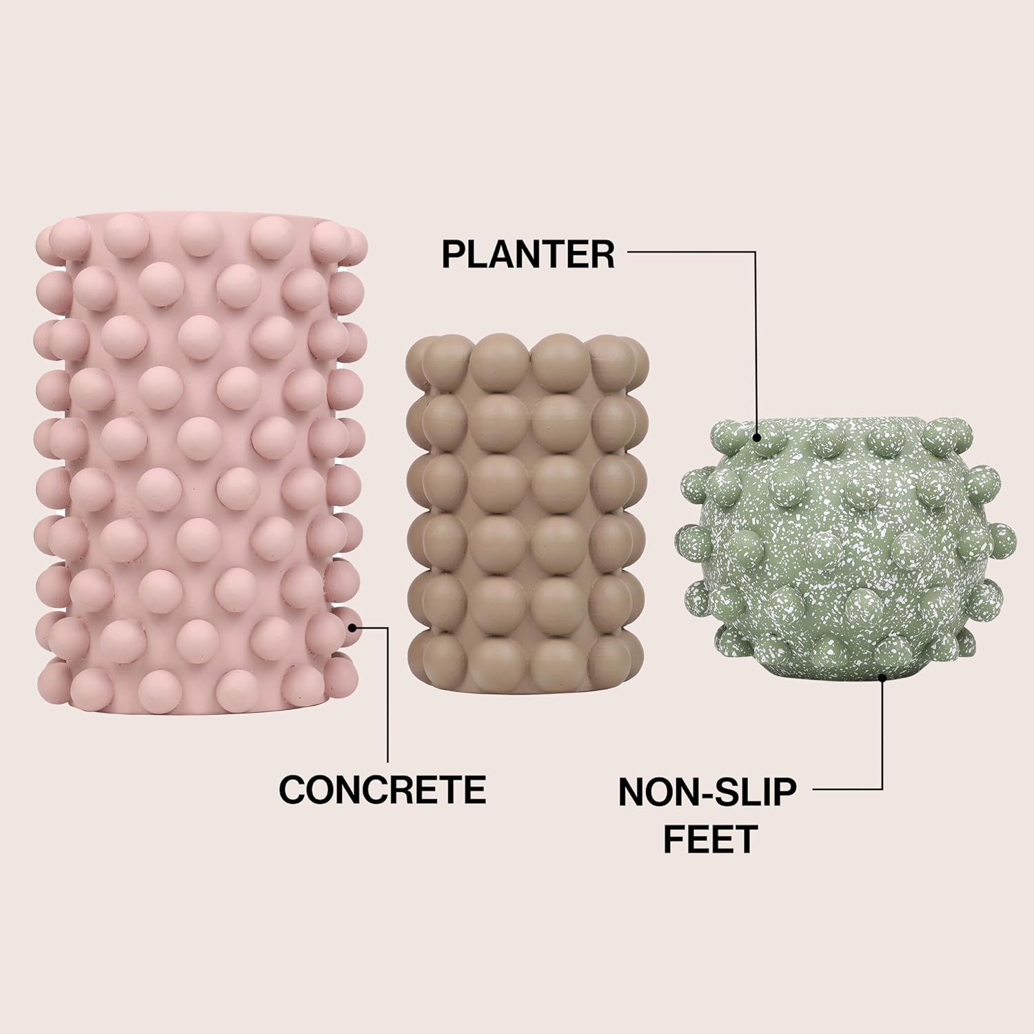JONATHAN Y Maren Modern Minimalist Handmade Concrete Bubble Cylinder and Round Planter Set, Matte Muted Earth (Set of 3) (PLN1002B-3SET)